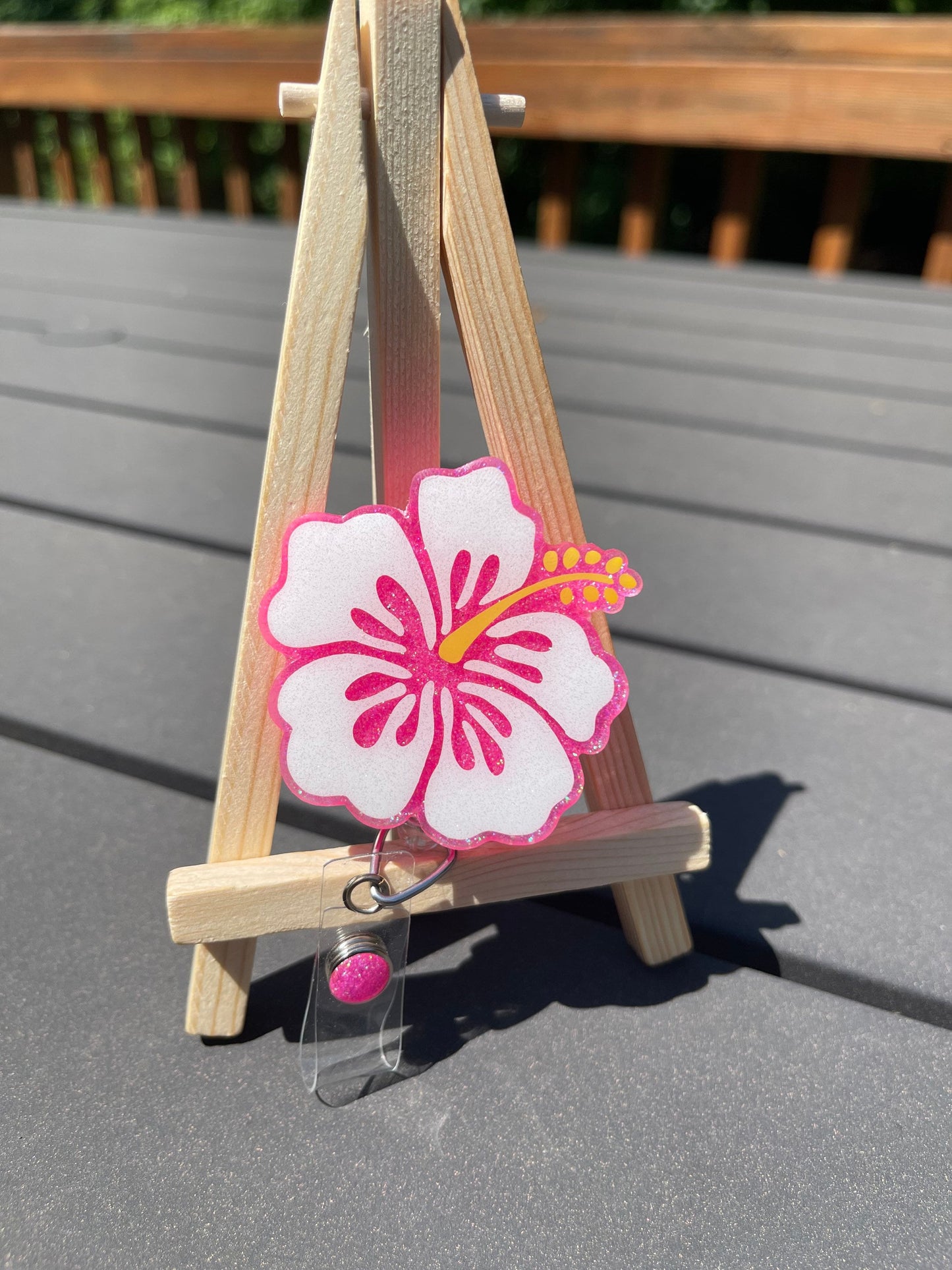 Hibiscus Flower Retractable Badge Reel, Flower ID Holder, Spring, Hawaiian Flowers, Summer Fun, RN Name Tag Holder