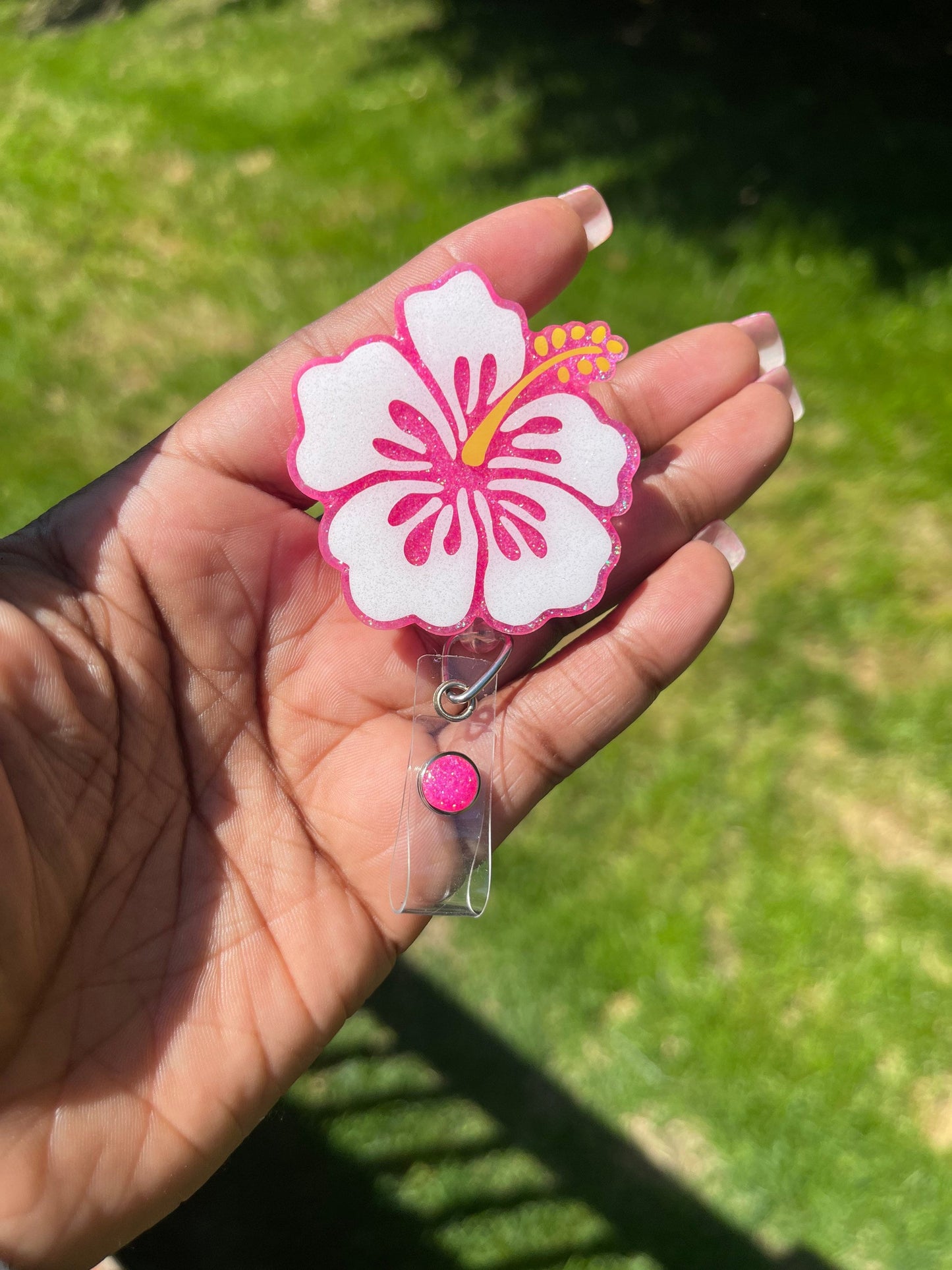 Hibiscus Flower Retractable Badge Reel, Flower ID Holder, Spring, Hawaiian Flowers, Summer Fun, RN Name Tag Holder