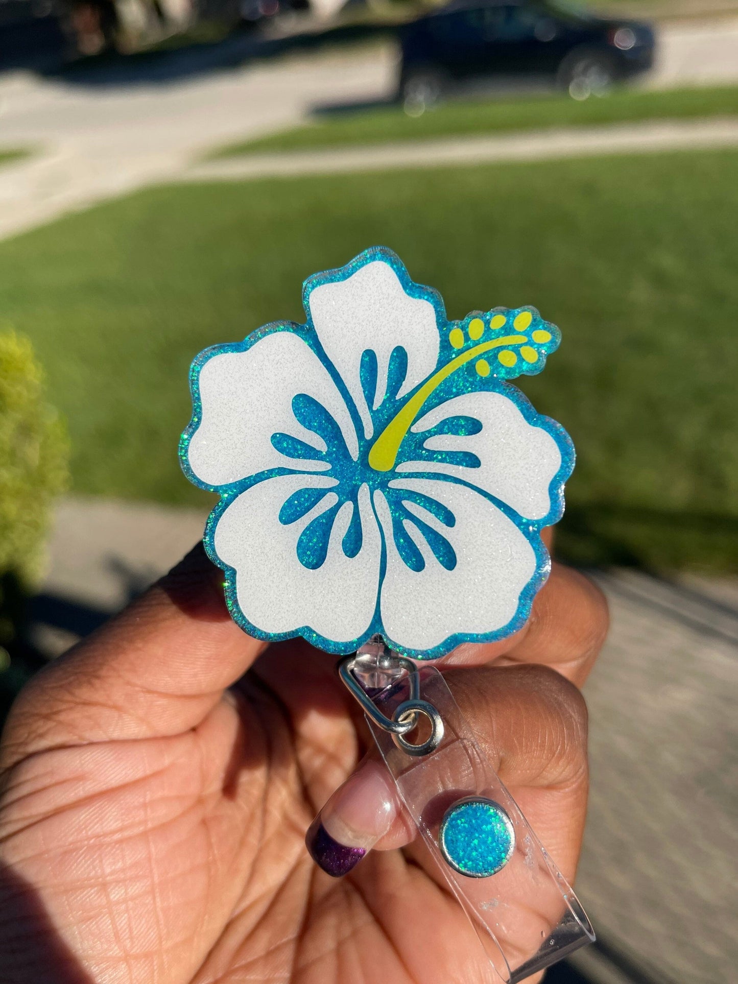 Hibiscus Flower Retractable Badge Reel, Flower ID Holder, Spring, Hawaiian Flowers, Summer Fun, RN Name Tag Holder