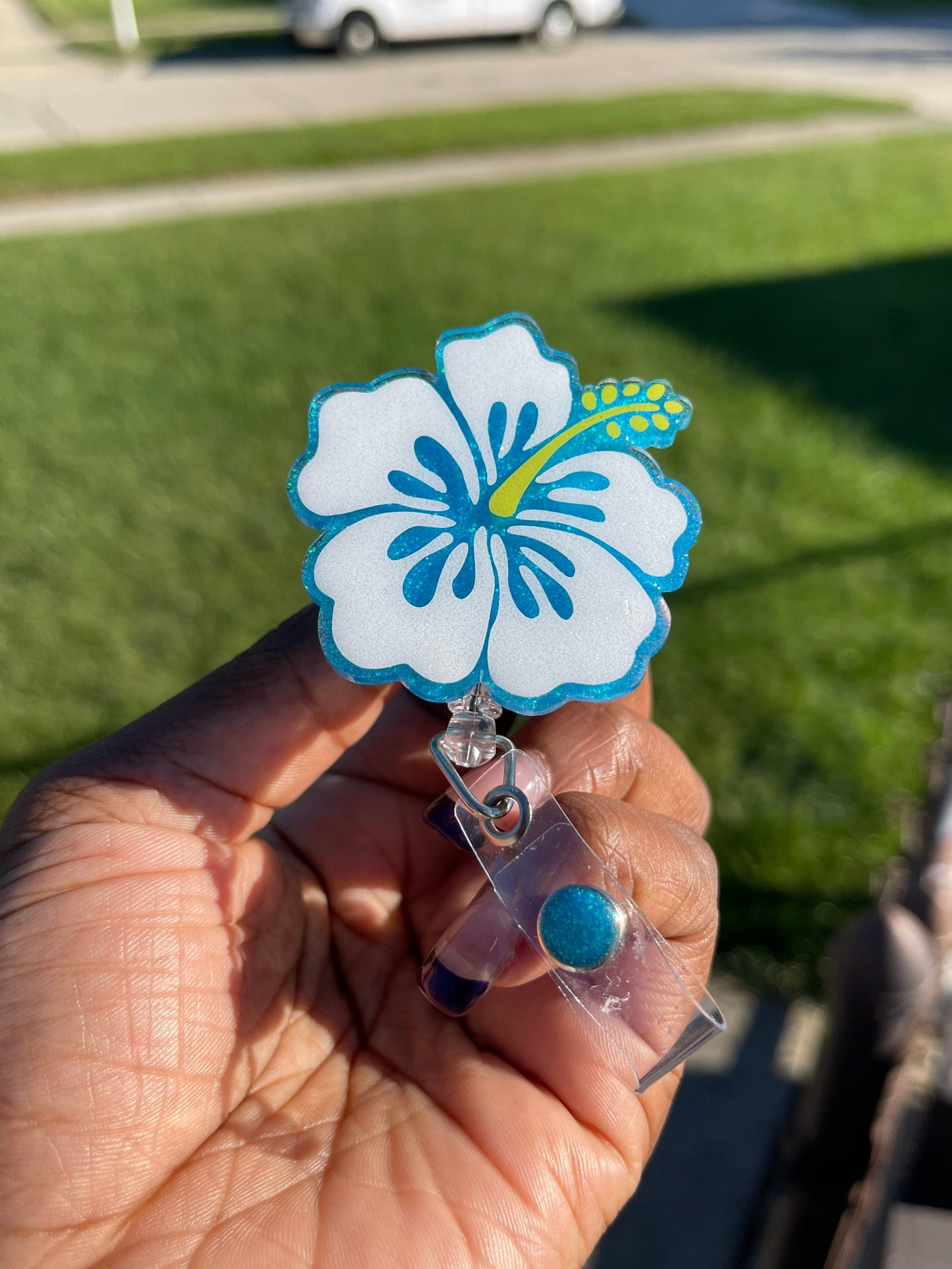 Hibiscus Flower Retractable Badge Reel, Flower ID Holder, Spring, Hawaiian Flowers, Summer Fun, RN Name Tag Holder