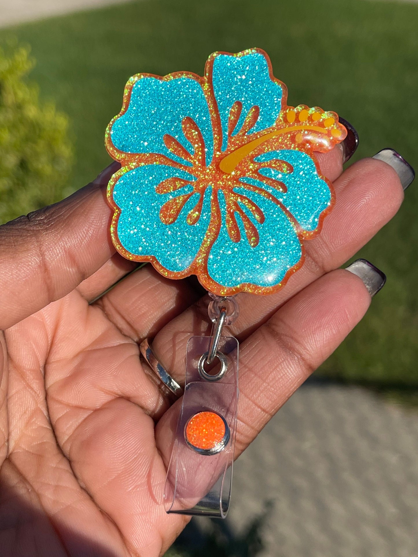 Hibiscus Hawaiian Flower Retractable Badge Reel