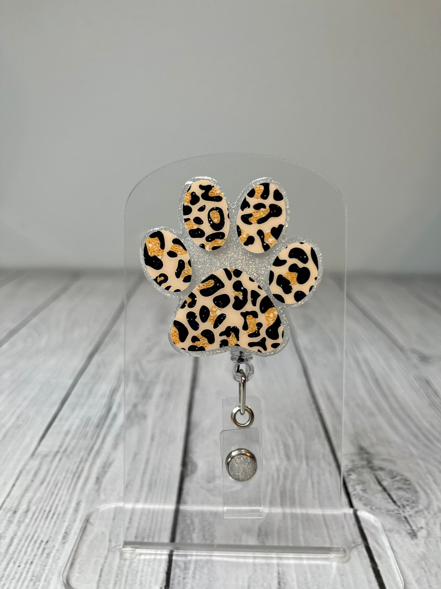Paw Print Leopard Retractable Badge Reel, ID Badge Holder, Nurse ID Holder