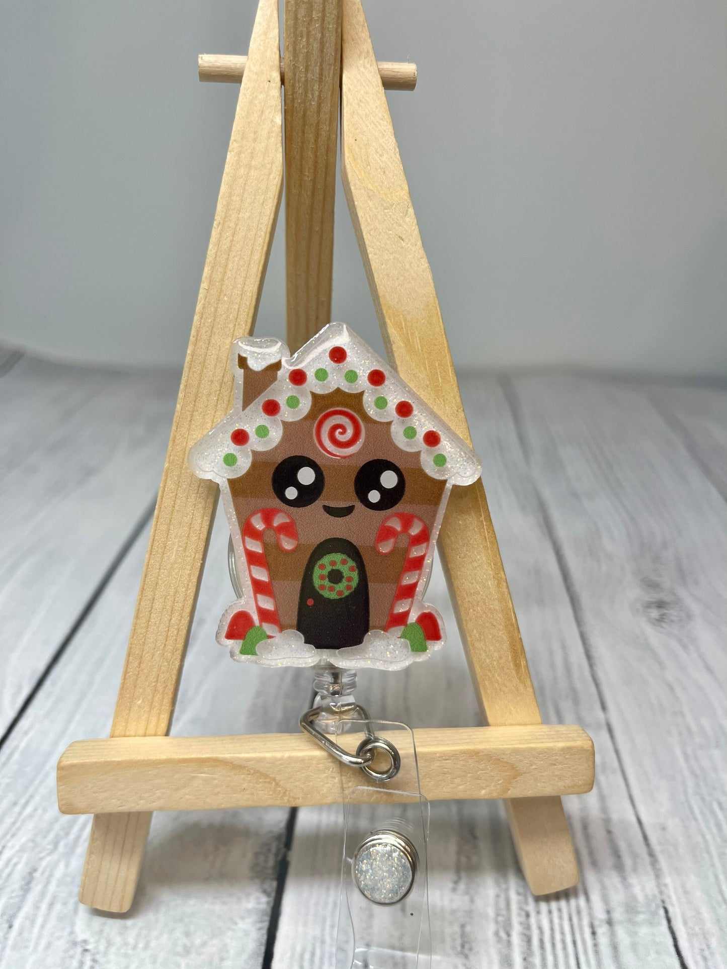 GingerBread House Retractable Badge Reel, Christmas ID Holder, Nurse Key Card Holder, Winter Holiday