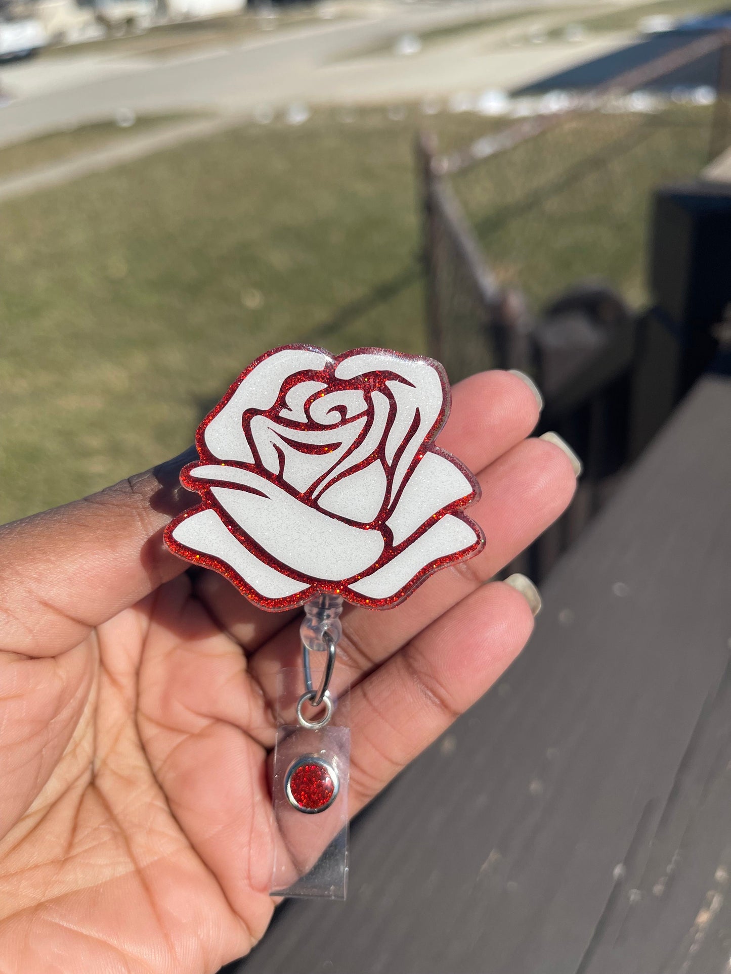 Rose Retractable Badge Reel, Spring time, Key Card Holder, RN ID Holder, Flower, Spring Accessories, Summertime, Medical Gift