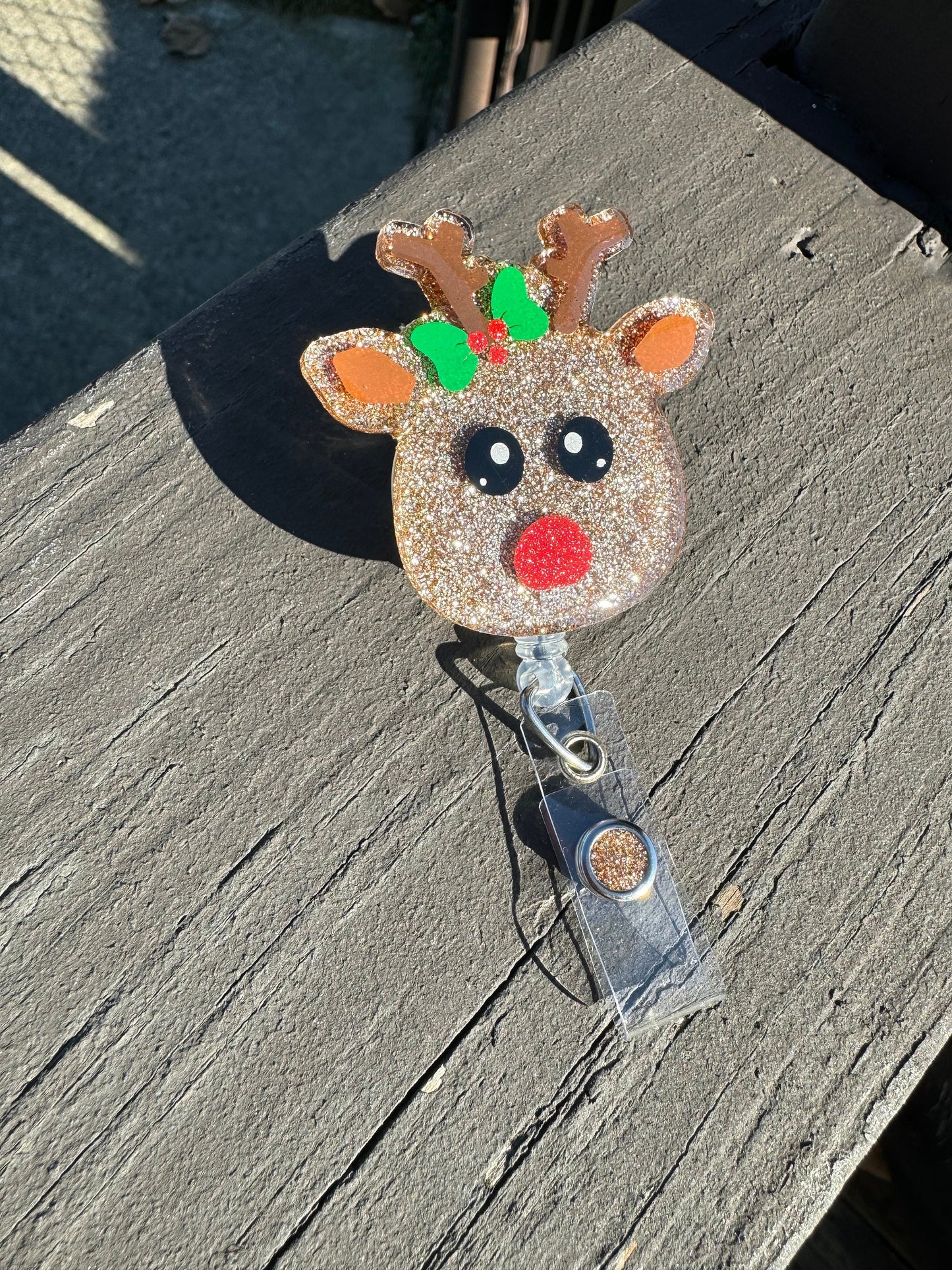 Reindeer Retractable Badge Reel, Stocking Stuffers, Nurse Key Card Holder, Winter Holiday’s Id Holder, Nurse Badge Reel