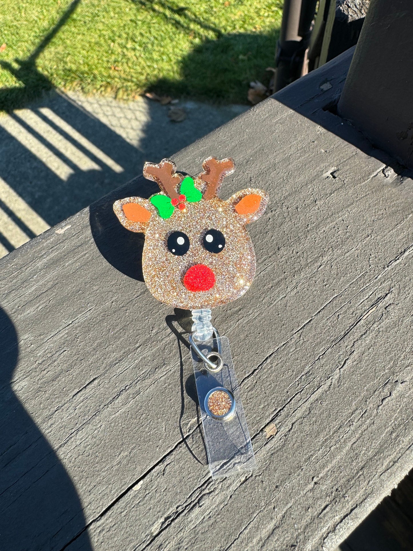 Reindeer Retractable Badge Reel, Stocking Stuffers, Nurse Key Card Holder, Winter Holiday’s Id Holder, Nurse Badge Reel