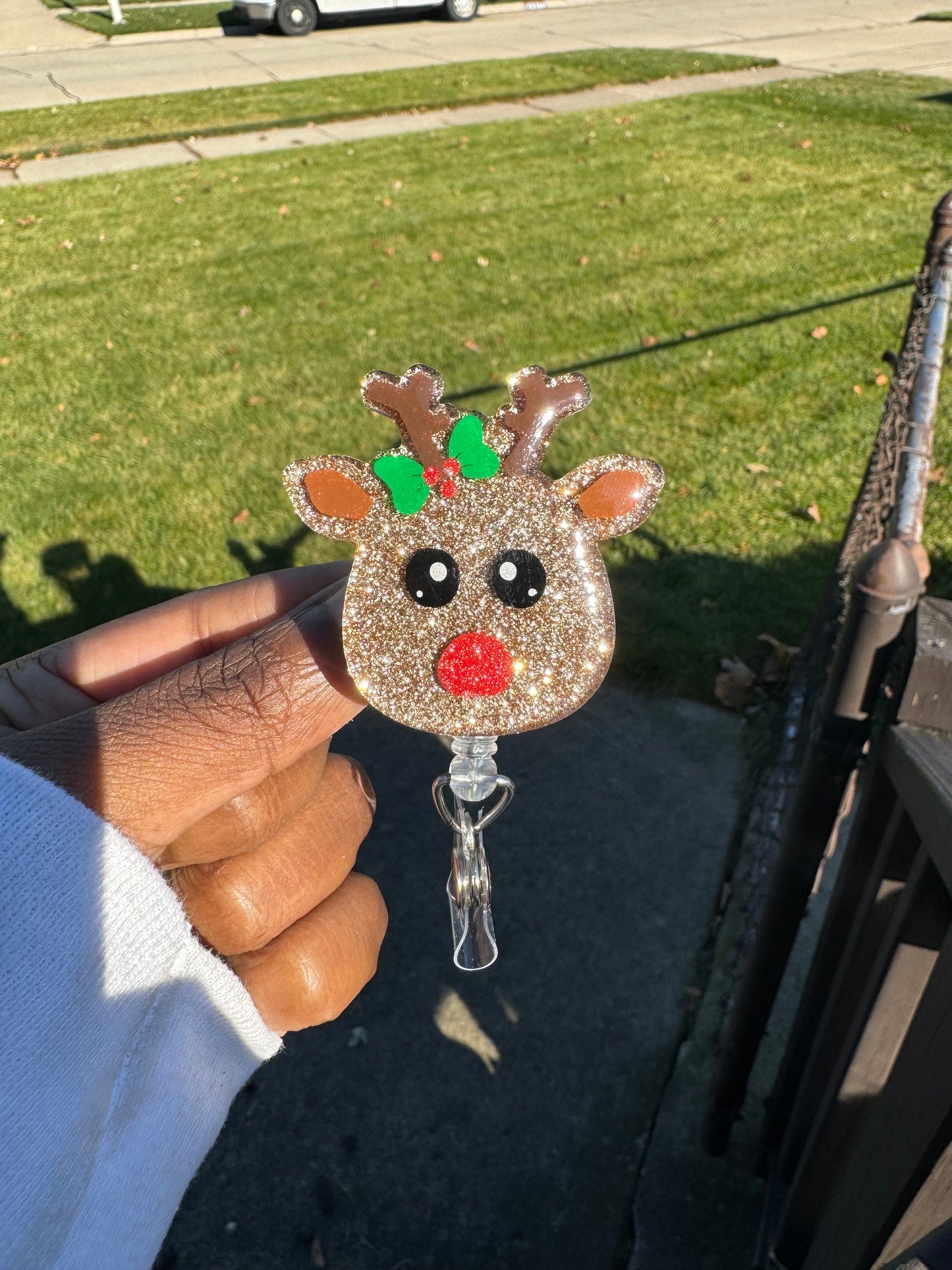 Reindeer Retractable Badge Reel, Stocking Stuffers, Nurse Key Card Holder, Winter Holiday’s Id Holder, Nurse Badge Reel