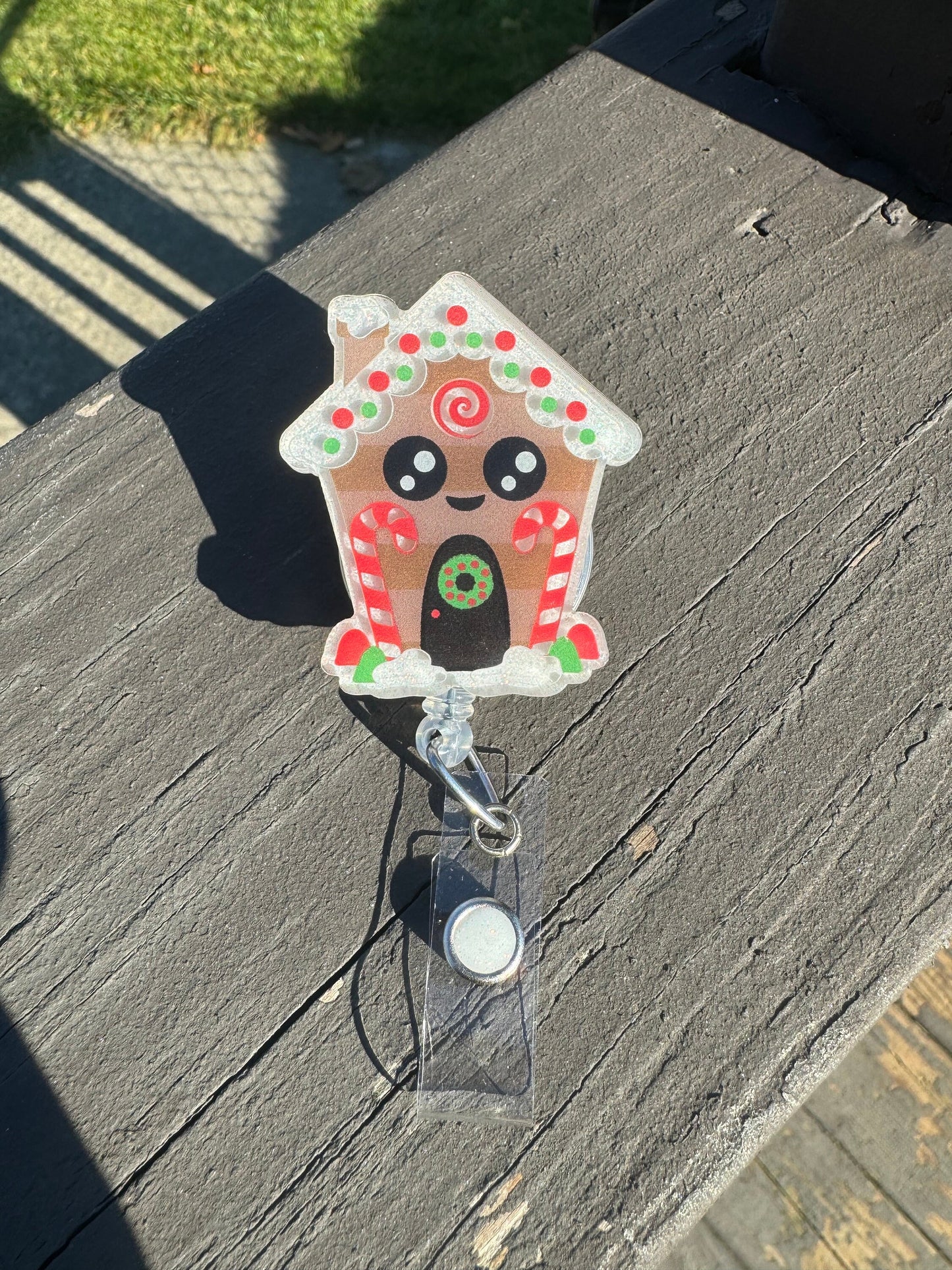 GingerBread House Retractable Badge Reel, Christmas ID Holder, Nurse Key Card Holder, Winter Holiday