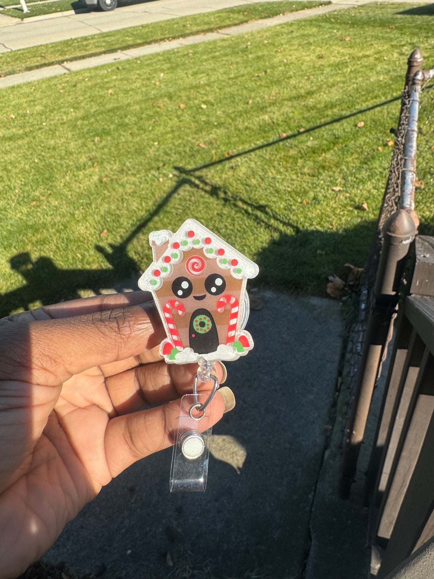 GingerBread House Retractable Badge Reel, Christmas ID Holder, Nurse Key Card Holder, Winter Holiday