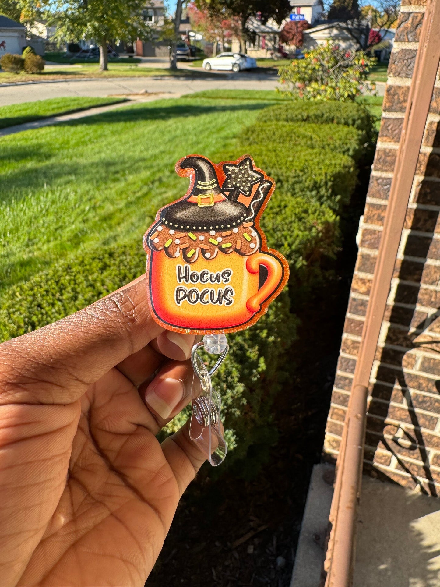 Hocus Pocus Mug Retractable Badge reel, Nurse ID Holder, RN Badge Holder, Badge Accessories, Halloween Badge Reel