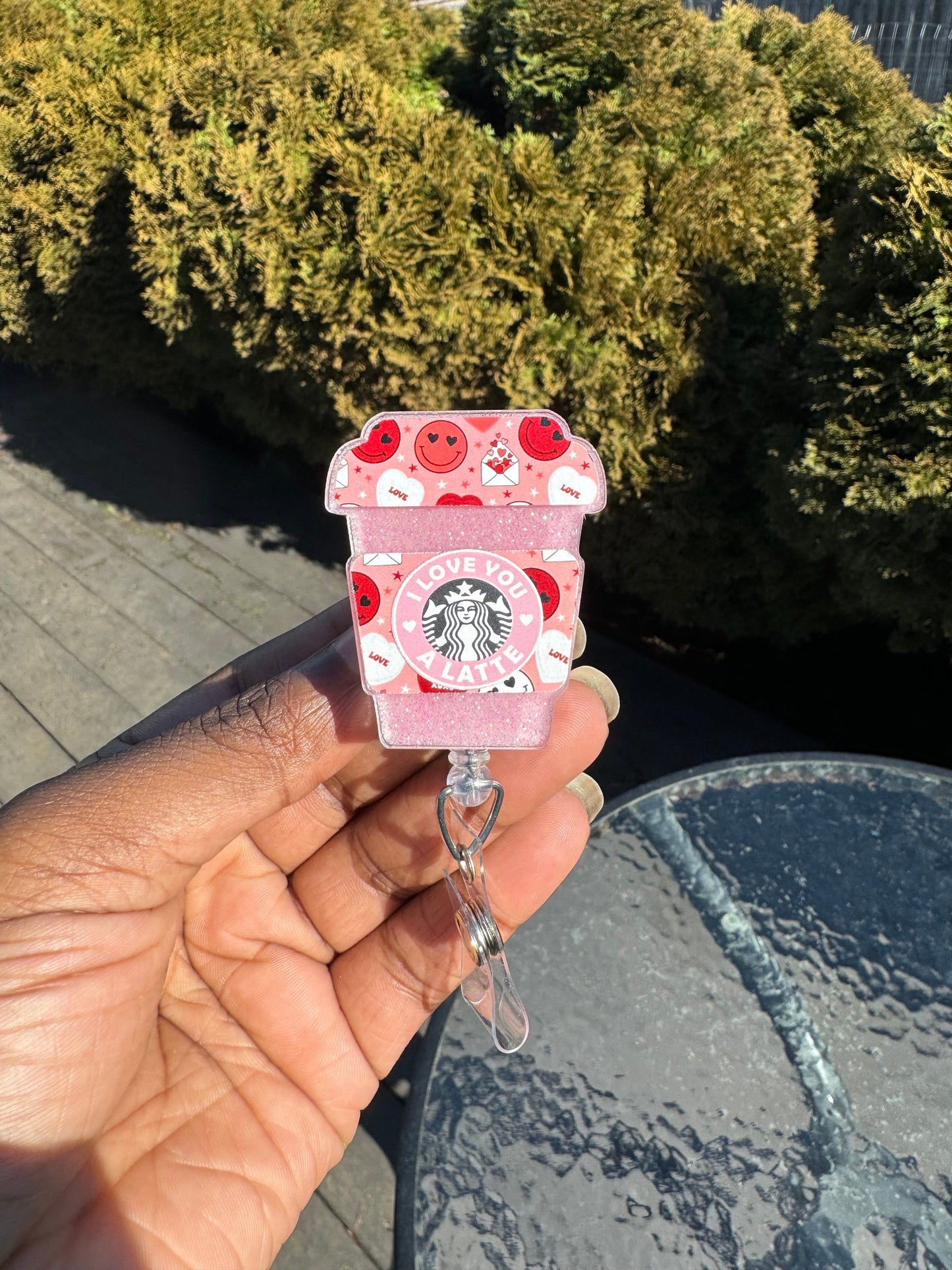 Love Letter Smiley Valentines To Go Coffee Cup Retractable Badge Reel| ID Holder| Valentines Day Badge Reel