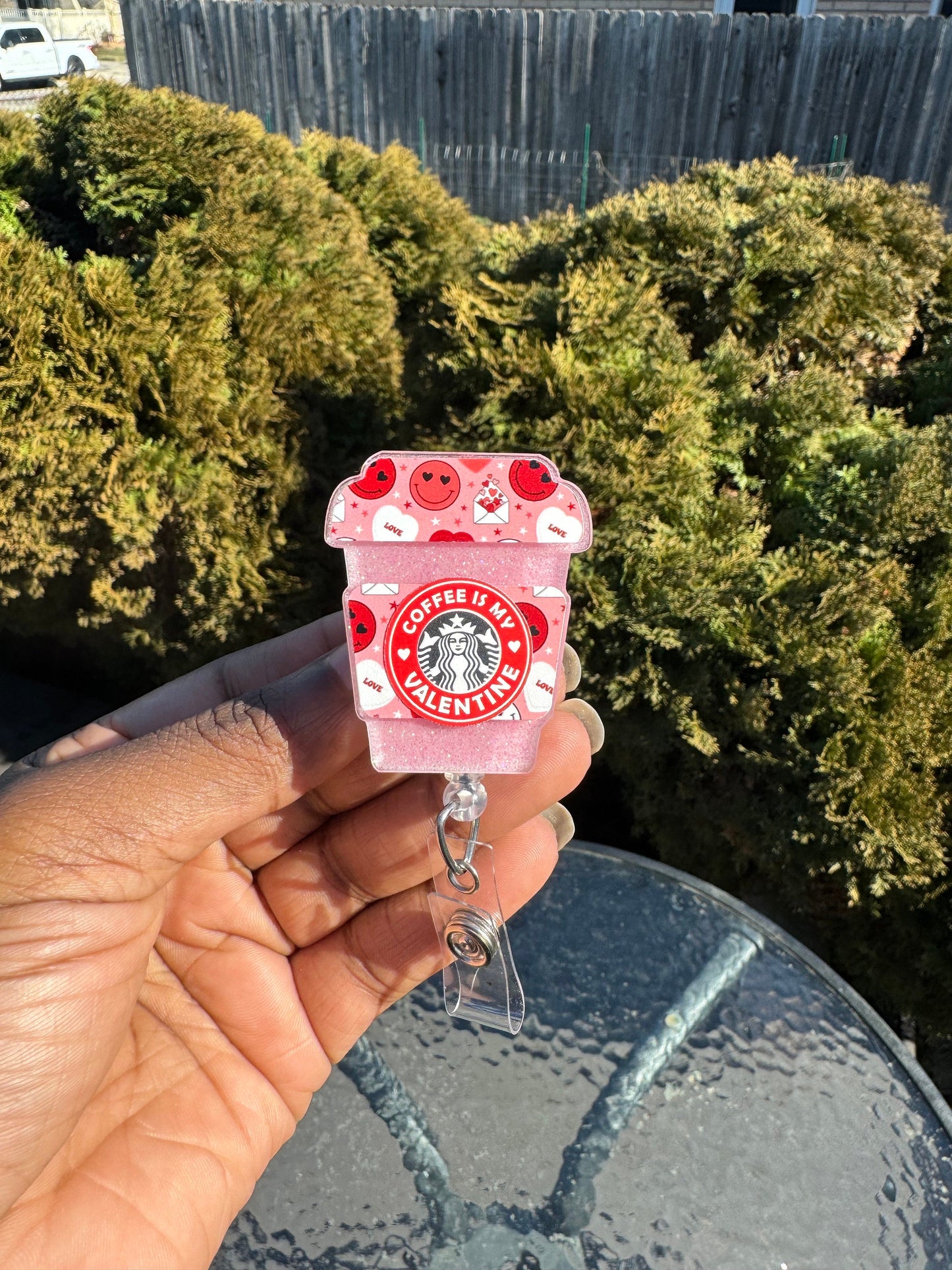 Love Letter Smiley Valentines To Go Coffee Cup Retractable Badge Reel| ID Holder| Valentines Day Badge Reel