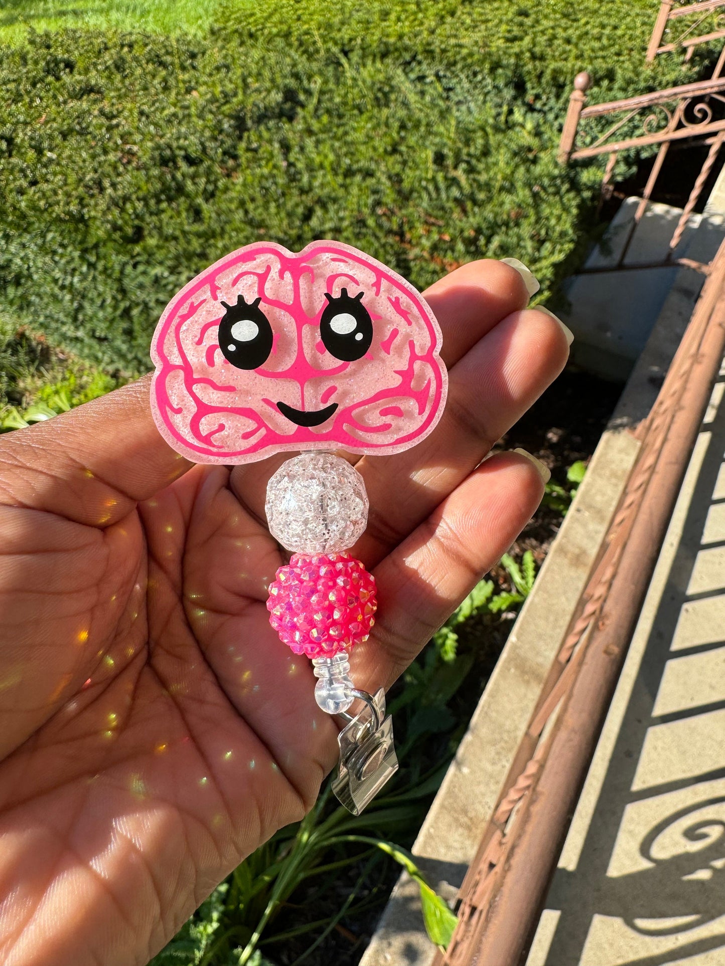 Happy Brain Retractable Badge Reel, Nurse ID Badge Holder, Neuro Badge Reel, Key Card Holder