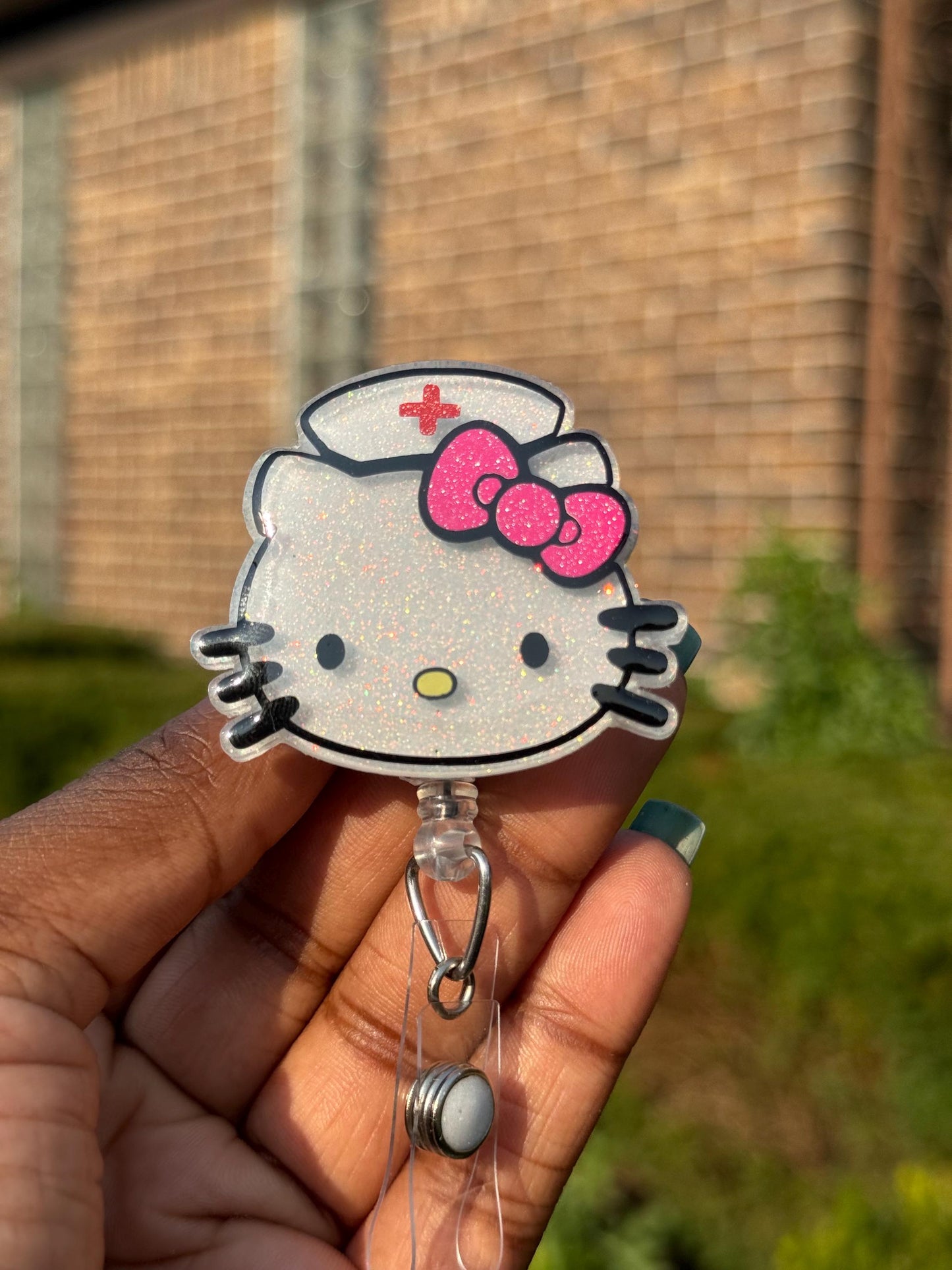 Nurse Kitty Head Retractable Badge Reel, HK badge reel, Cute ID Holder, Kawaii Key Card Holder, RN Badge Reel