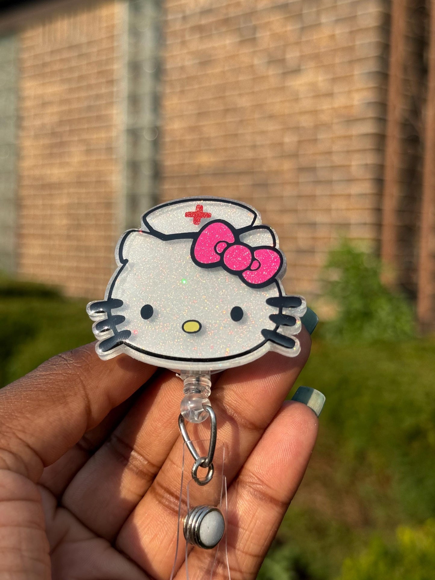 Nurse Kitty Head Retractable Badge Reel, HK badge reel, Cute ID Holder, Kawaii Key Card Holder, RN Badge Reel