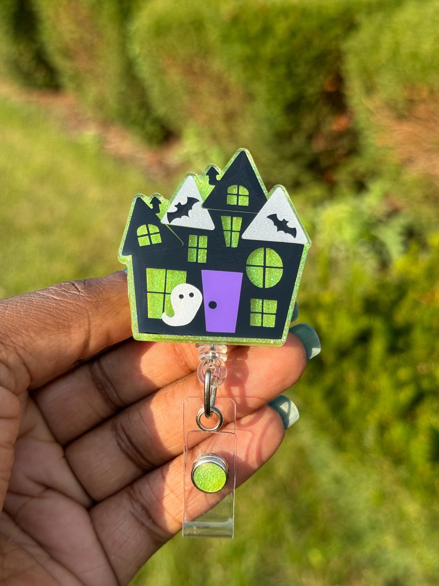 Haunted House Retractable Badge Reel, Halloween Badge Holder, Spooky Season ID Holder, Fall Holiday Gifts