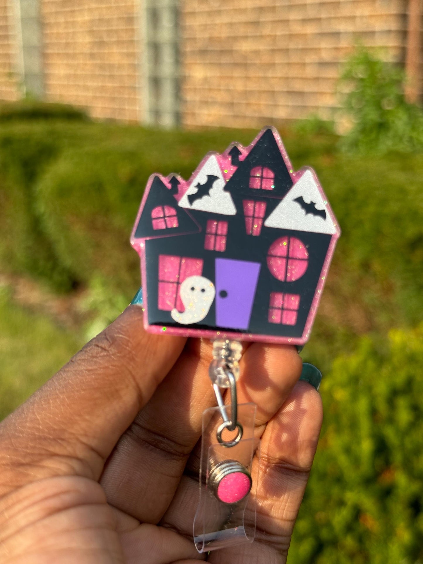 Haunted House Retractable Badge Reel, Halloween Badge Holder, Spooky Season ID Holder, Fall Holiday Gifts