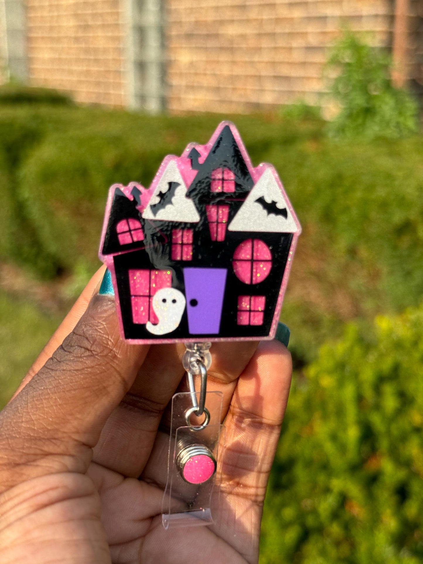 Haunted House Retractable Badge Reel, Halloween Badge Holder, Spooky Season ID Holder, Fall Holiday Gifts