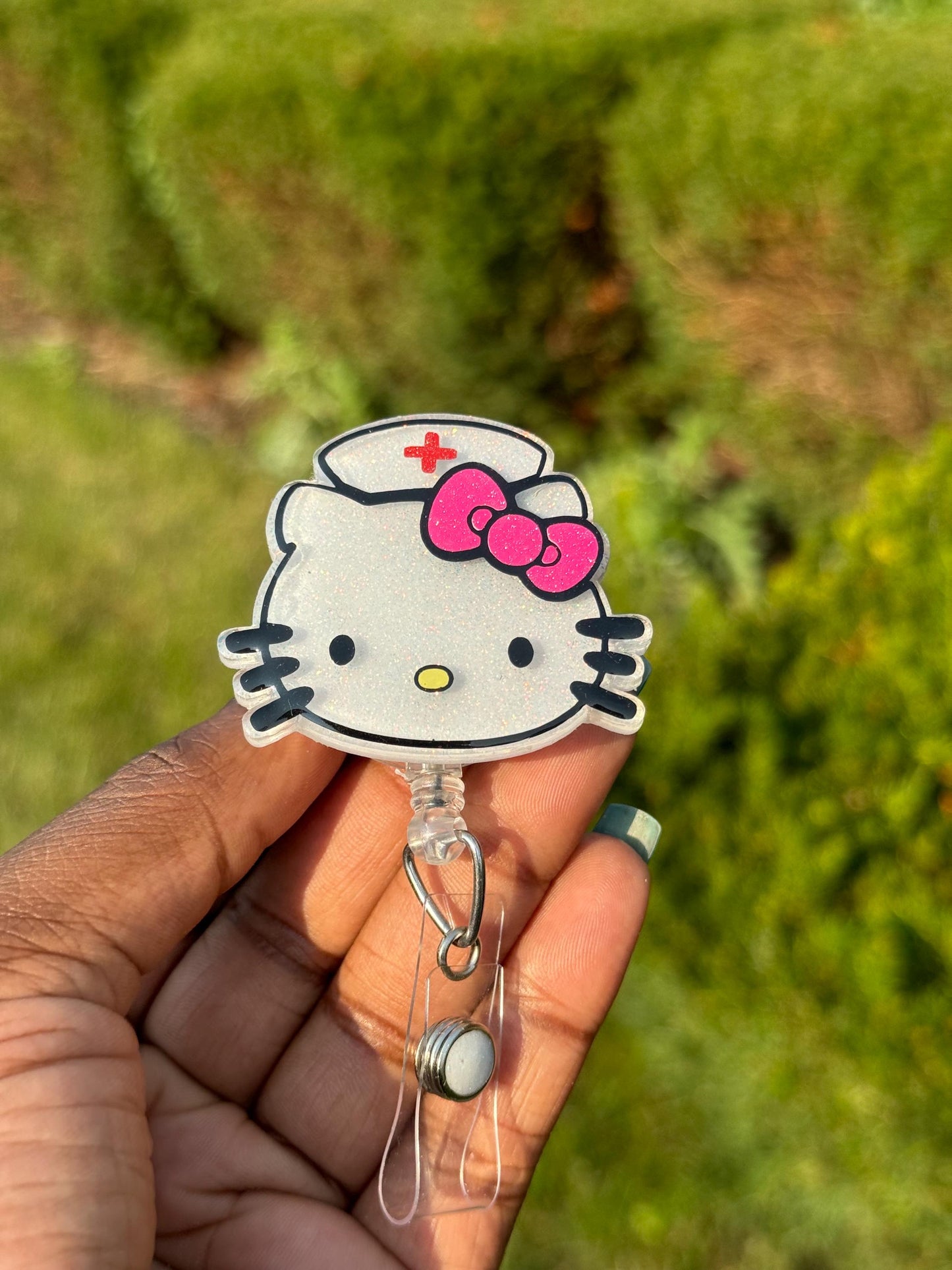 Nurse Kitty Head Retractable Badge Reel, HK badge reel, Cute ID Holder, Kawaii Key Card Holder, RN Badge Reel