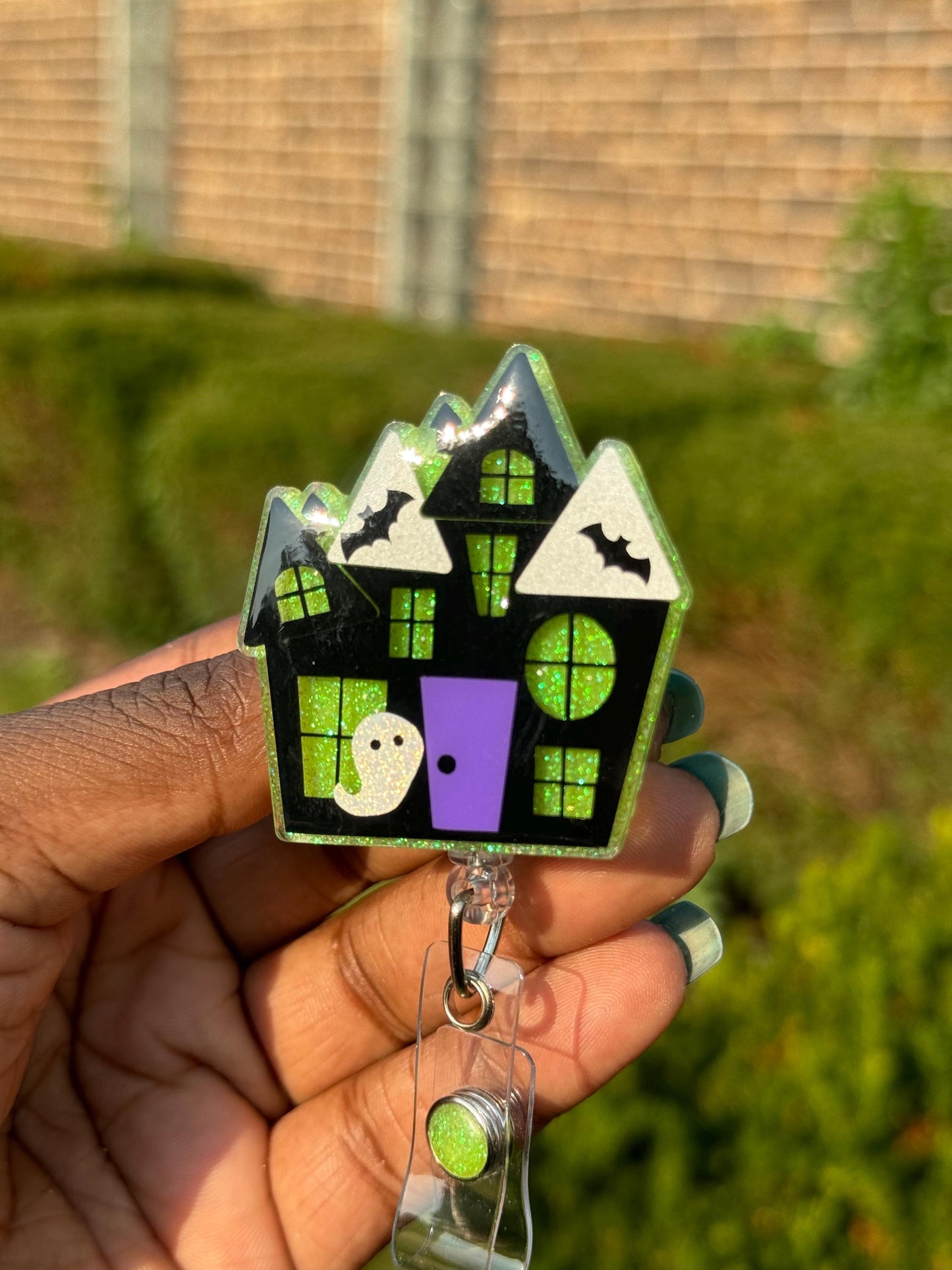 Haunted House Retractable Badge Reel, Halloween Badge Holder, Spooky Season ID Holder, Fall Holiday Gifts