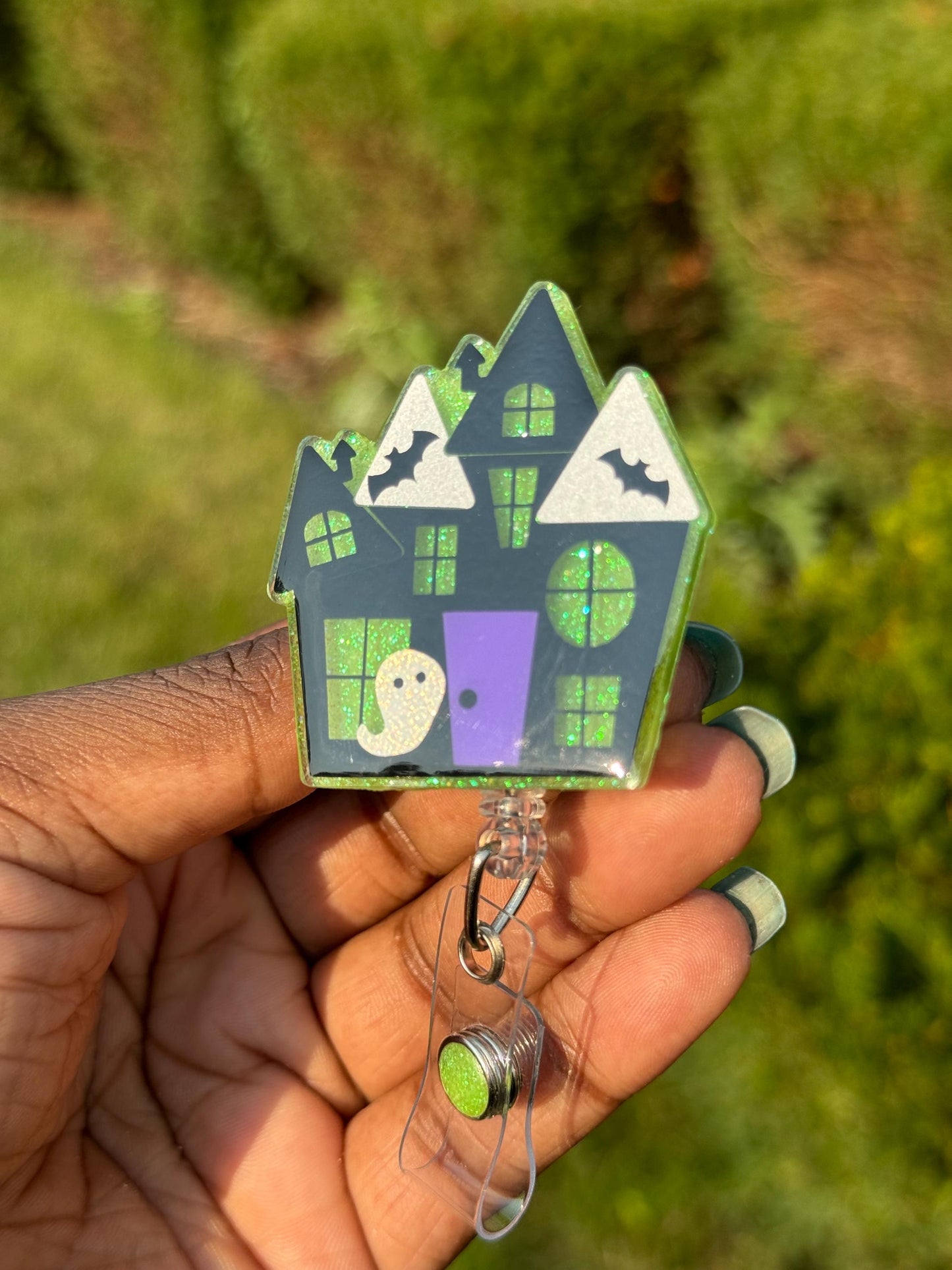 Haunted House Retractable Badge Reel, Halloween Badge Holder, Spooky Season ID Holder, Fall Holiday Gifts
