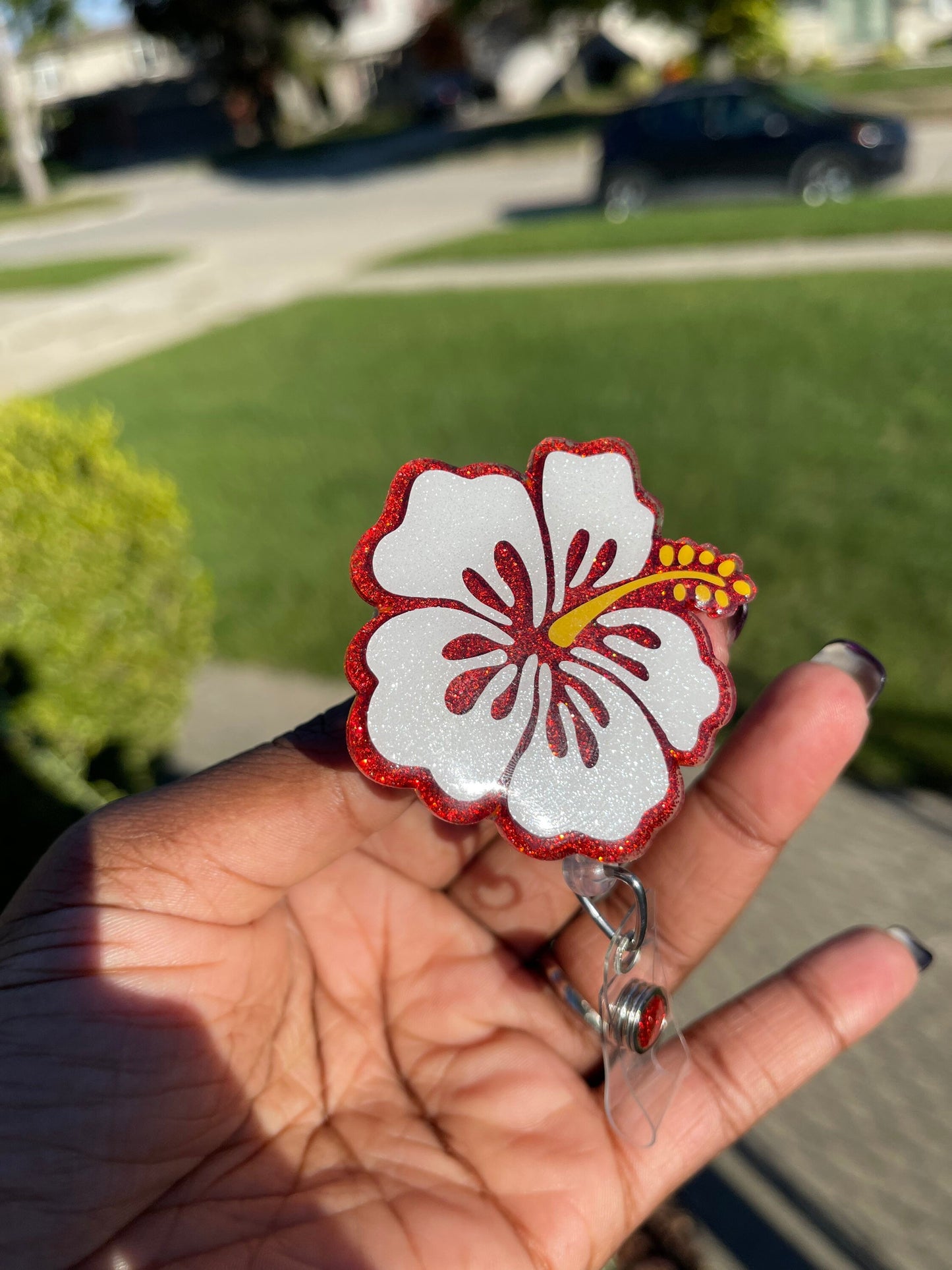Hibiscus Flower badge reel