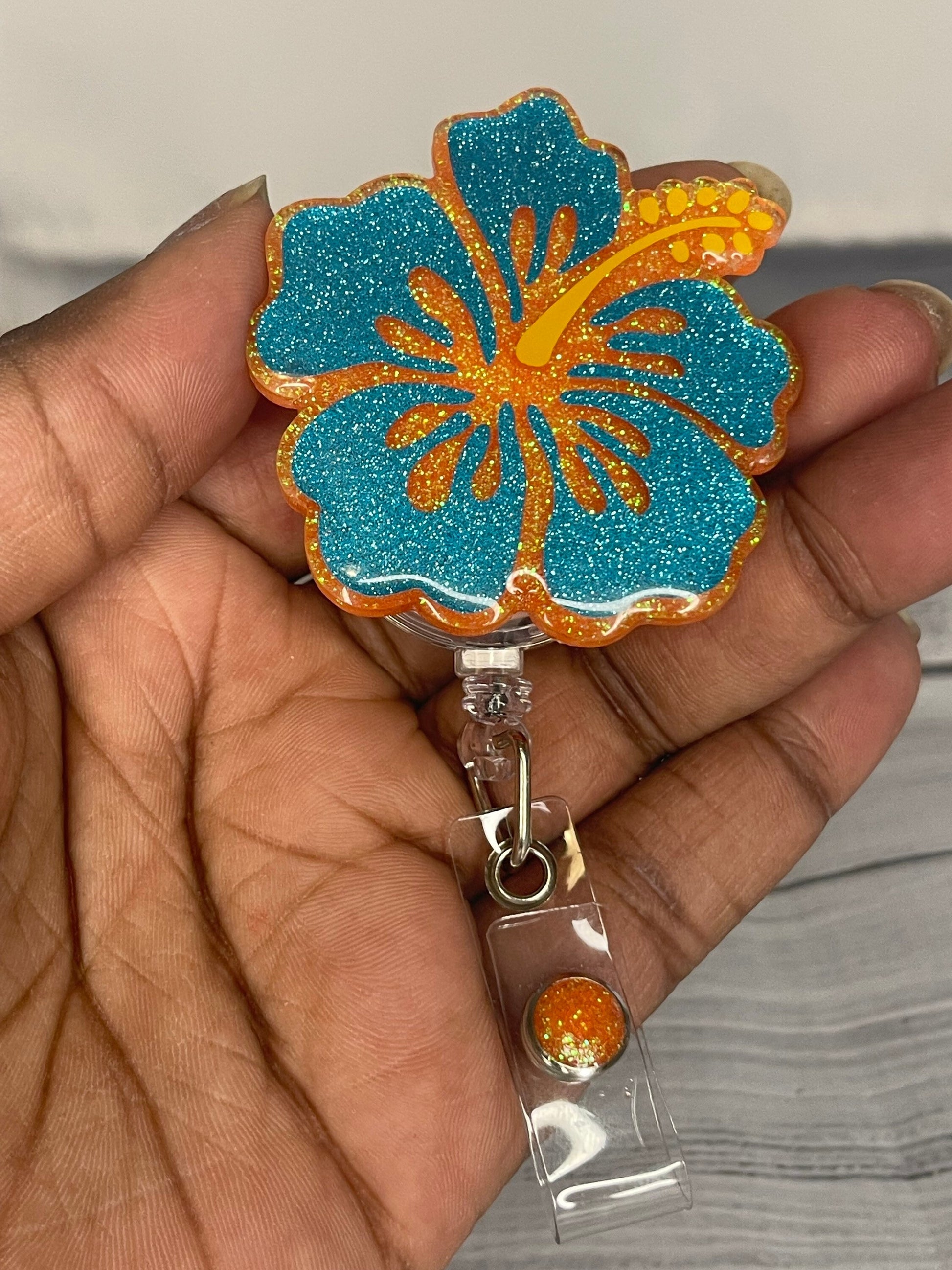 Hibiscus Hawaiian Flower Retractable Badge Reel