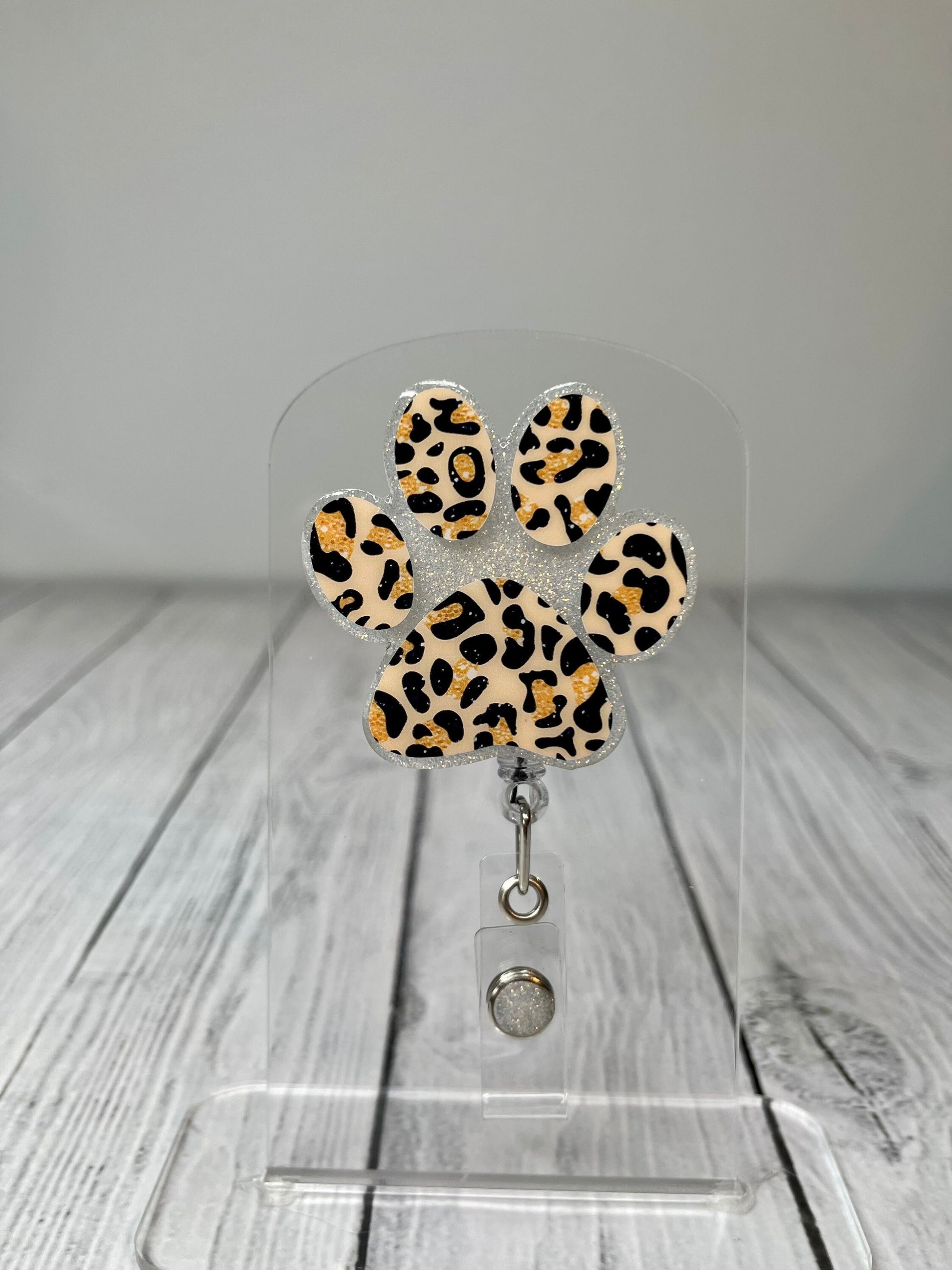 Paw Print Leopard Retractable Badge Reel, ID Badge Holder, Nurse ID Holder