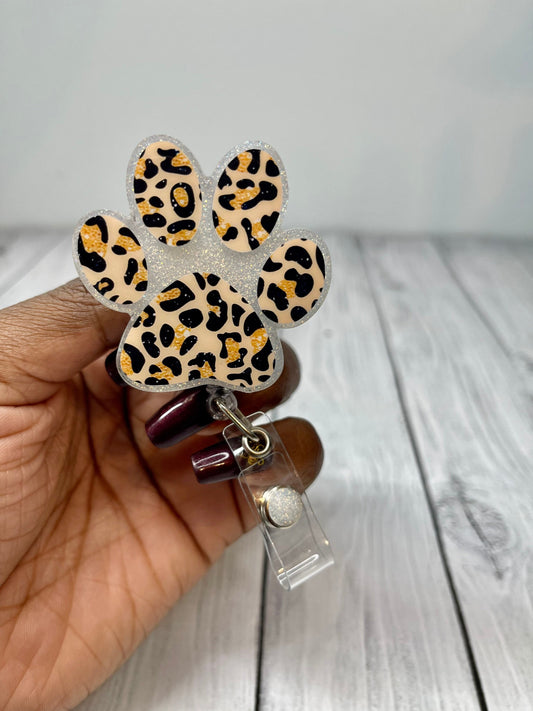 Paw Print Leopard Retractable Badge Reel, ID Badge Holder, Nurse ID Holder
