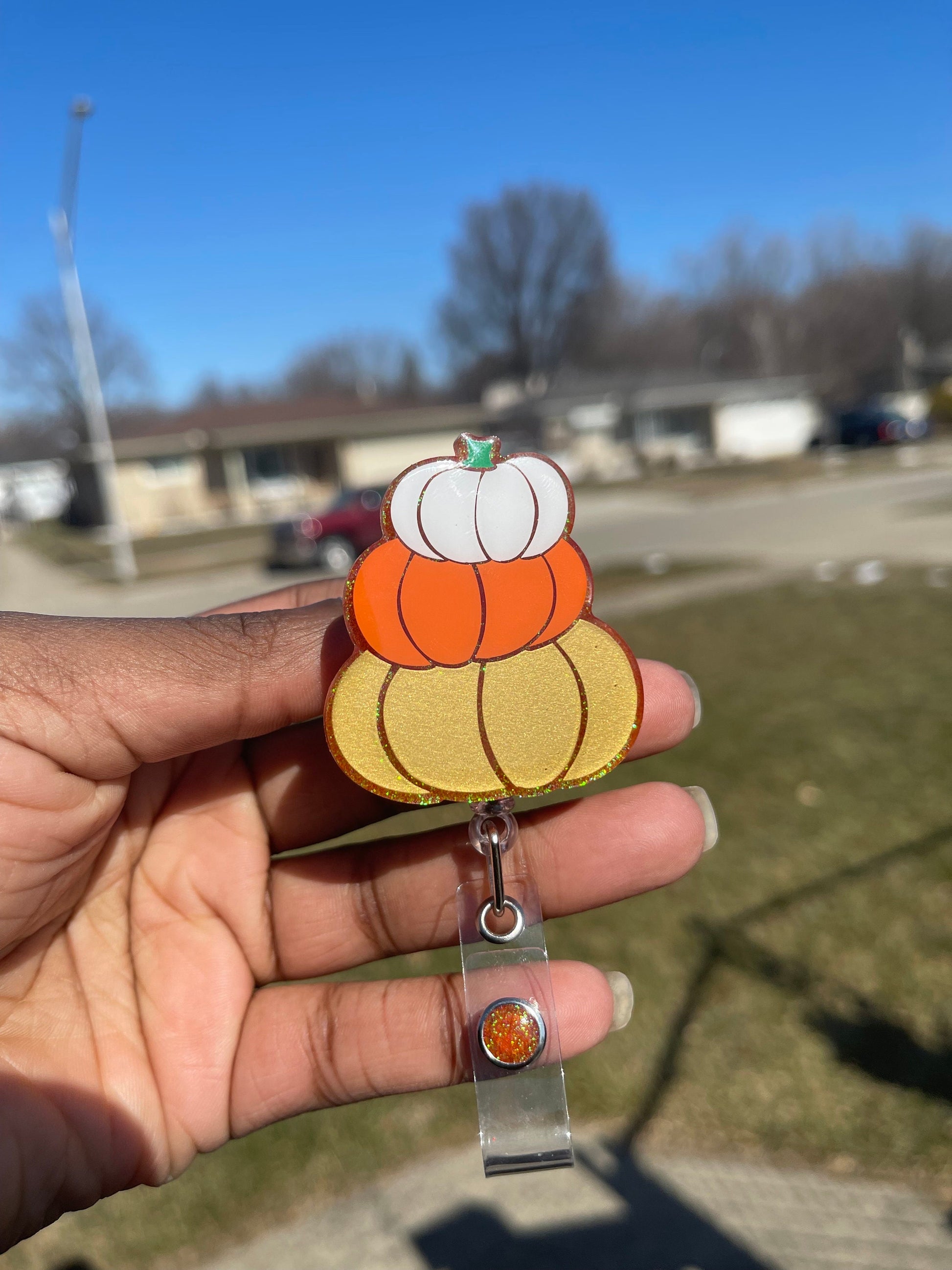 Stacked Pumpkin Retractable Badge Reel
