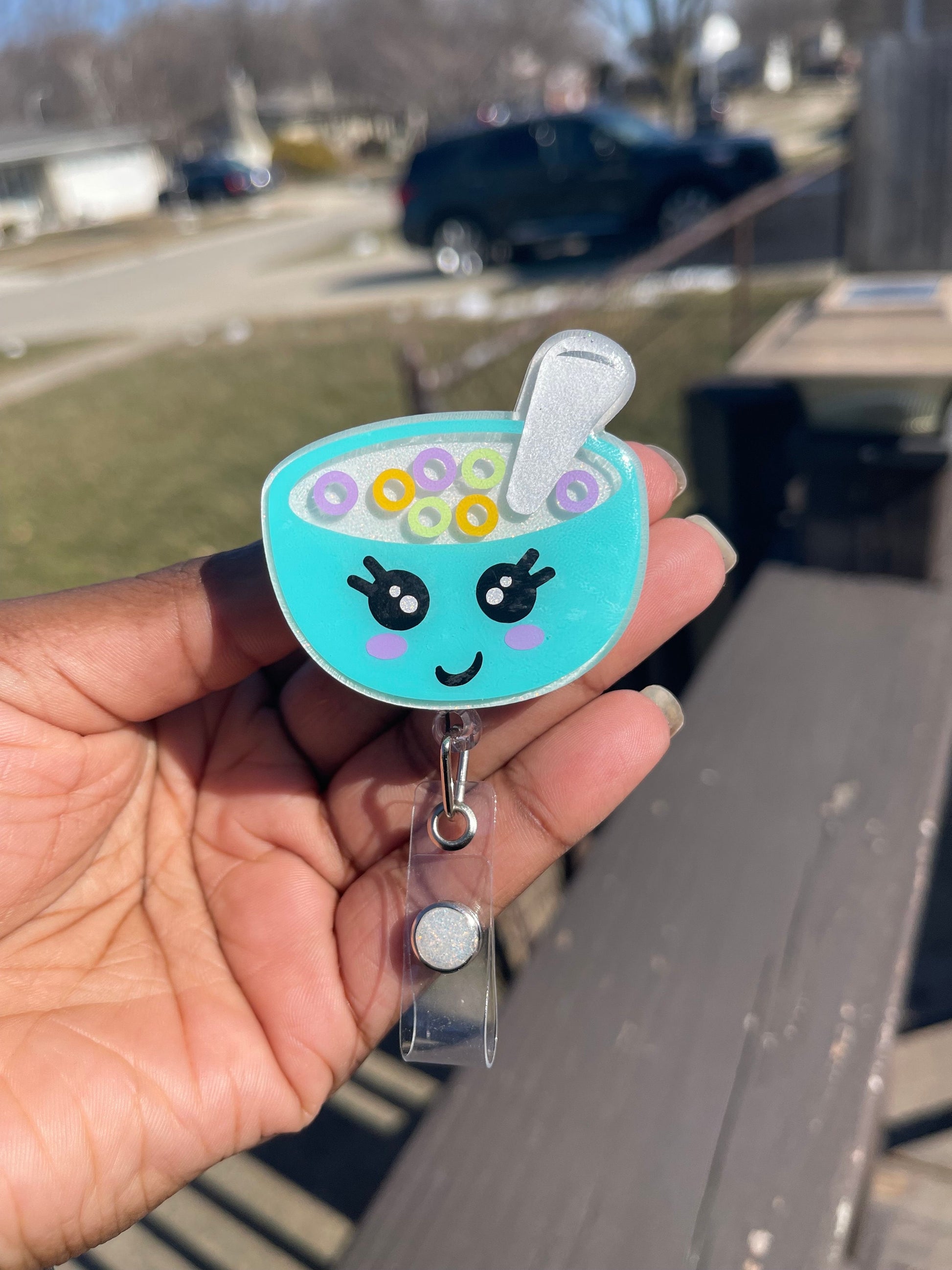 Cereal Bowl Retractable Badge Reel, Kawaii Food ID Holder, Medical Gifts, Cute Food Badge Reel