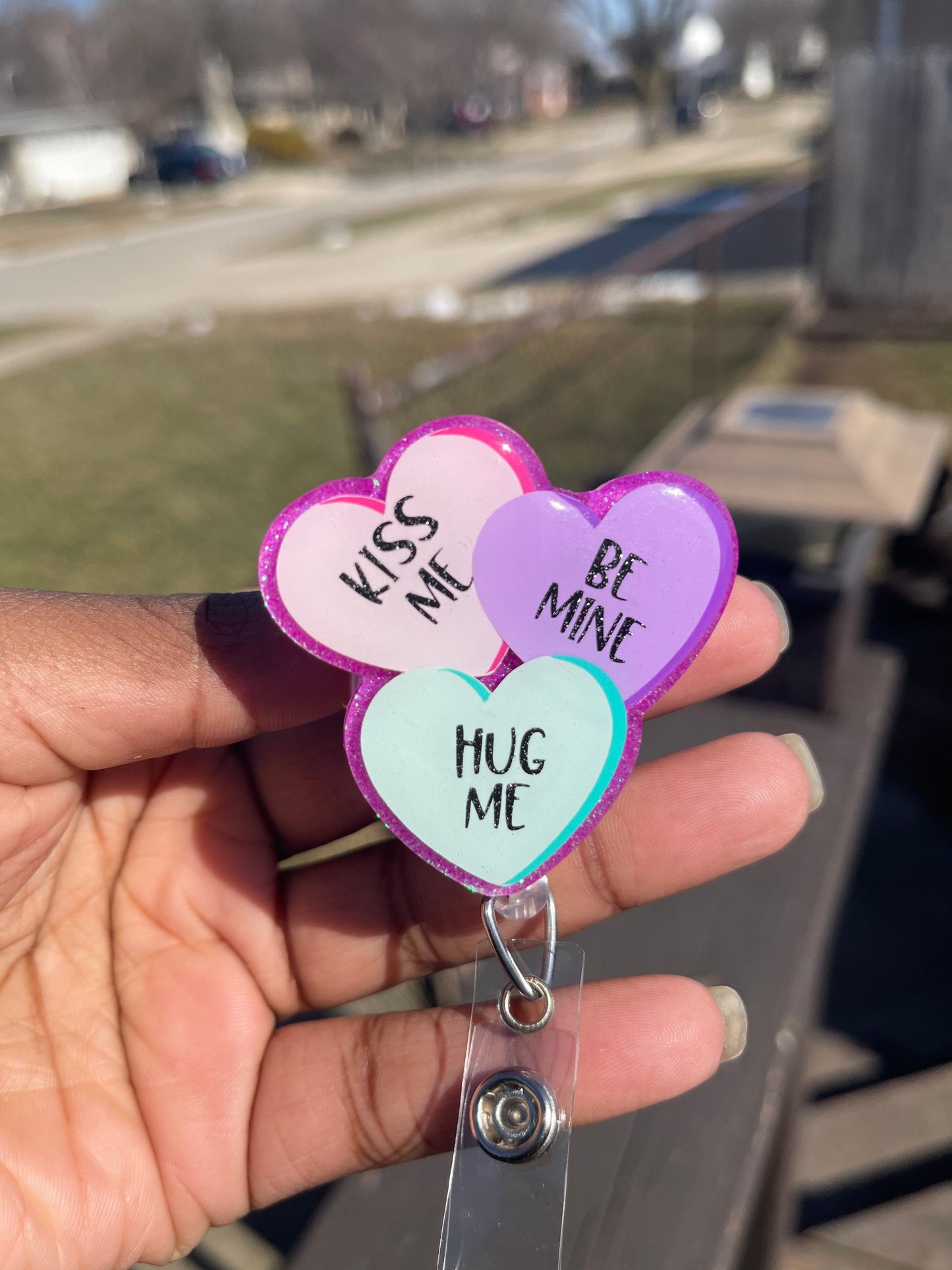 Conversation Candy Hearts Retractable Badge Reel, Valentine’s Day ID badge Holder, Cute Badge Reel,