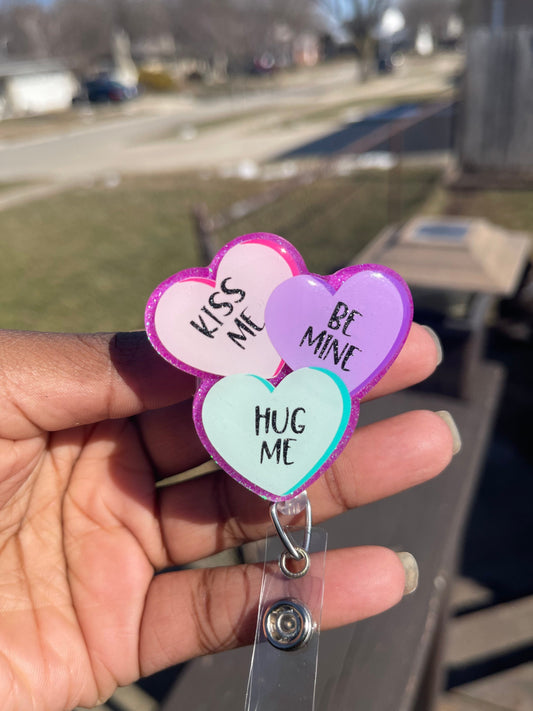 Conversation Candy Hearts Retractable Badge Reel, Valentine’s Day ID badge Holder, Cute Badge Reel,
