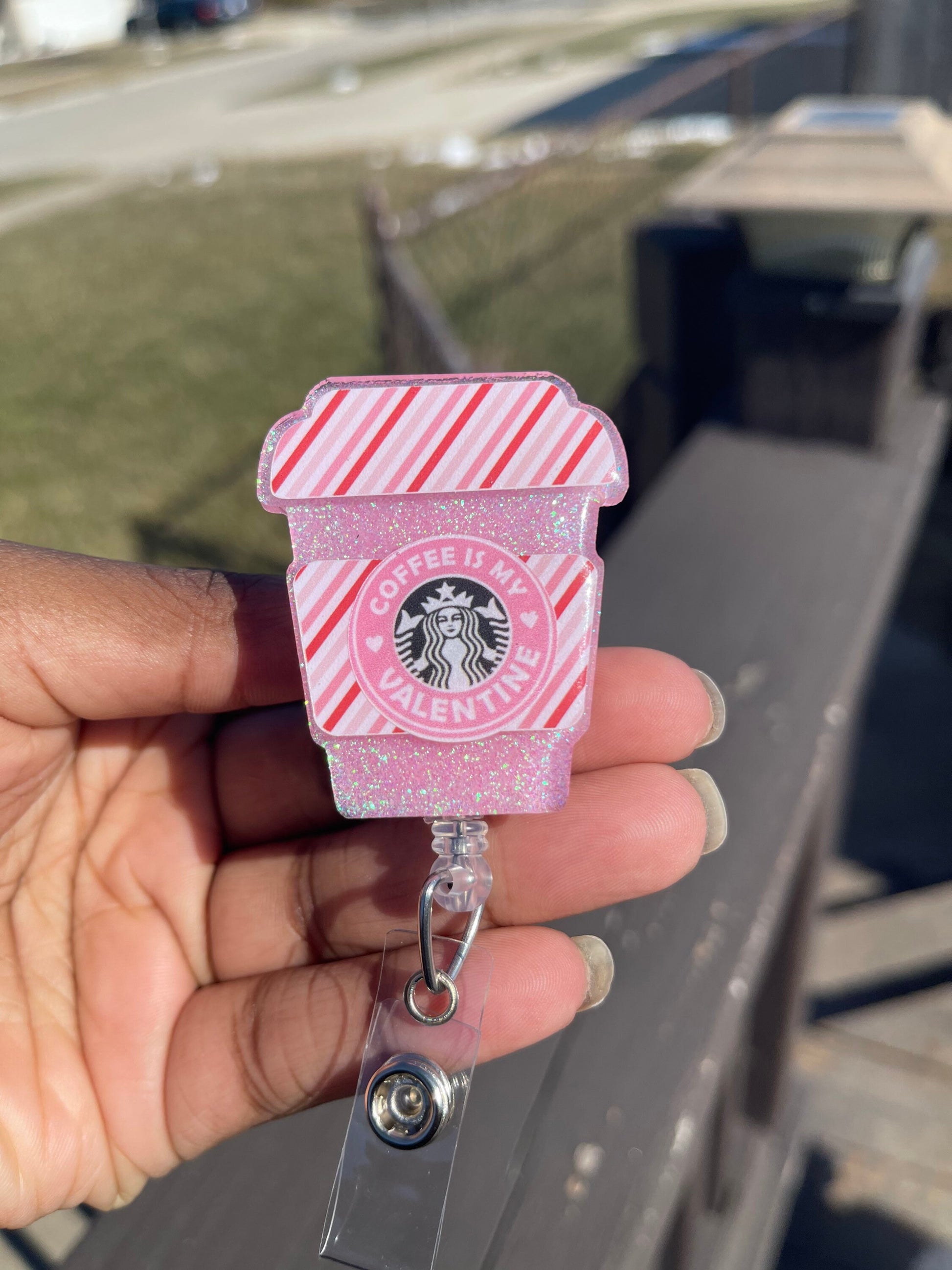 Valentines To Go Coffee Cup Retractable Badge Reel