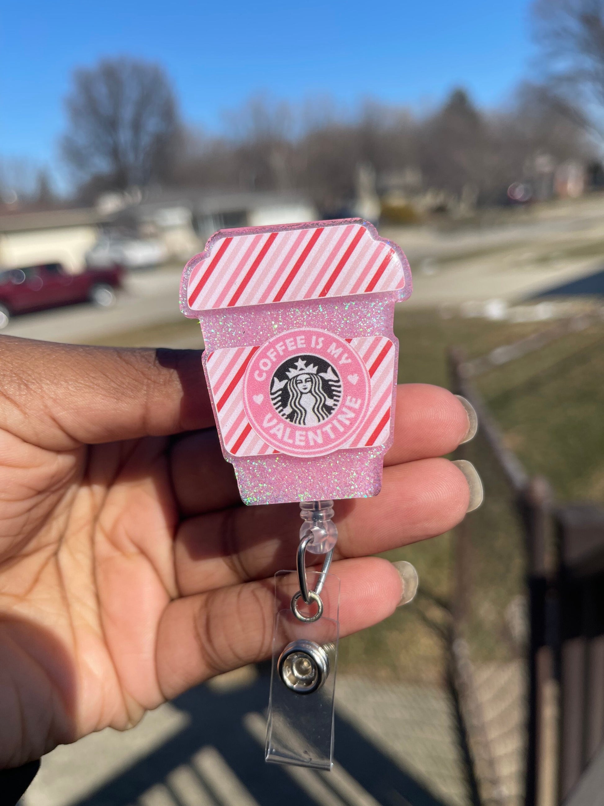 Valentines To Go Coffee Cup Retractable Badge Reel