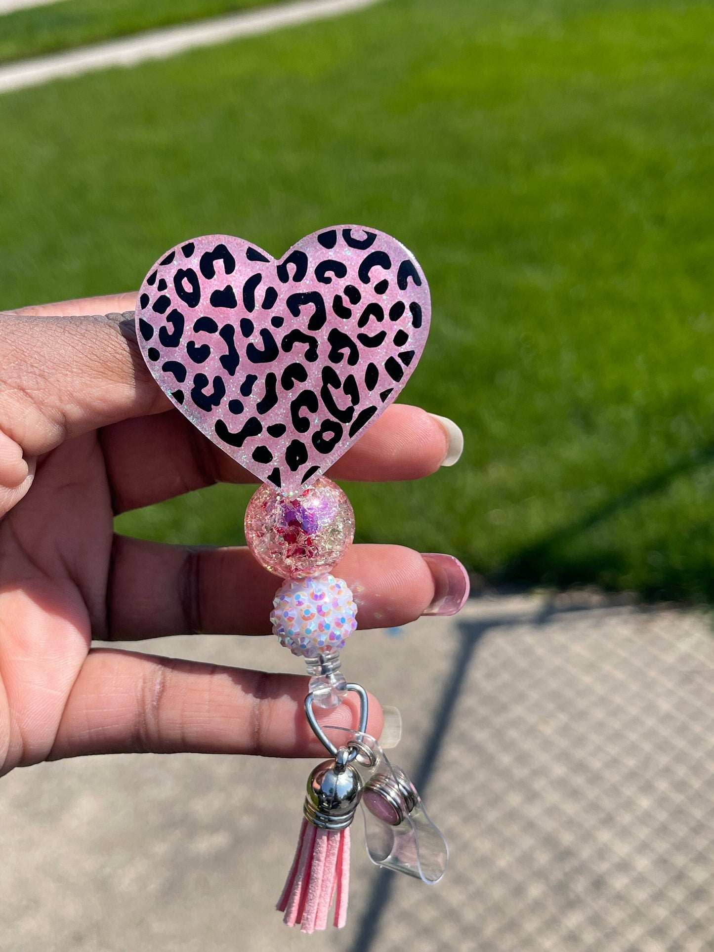 Leopard heart badge reel