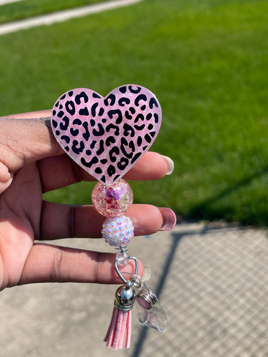 Leopard heart badge reel