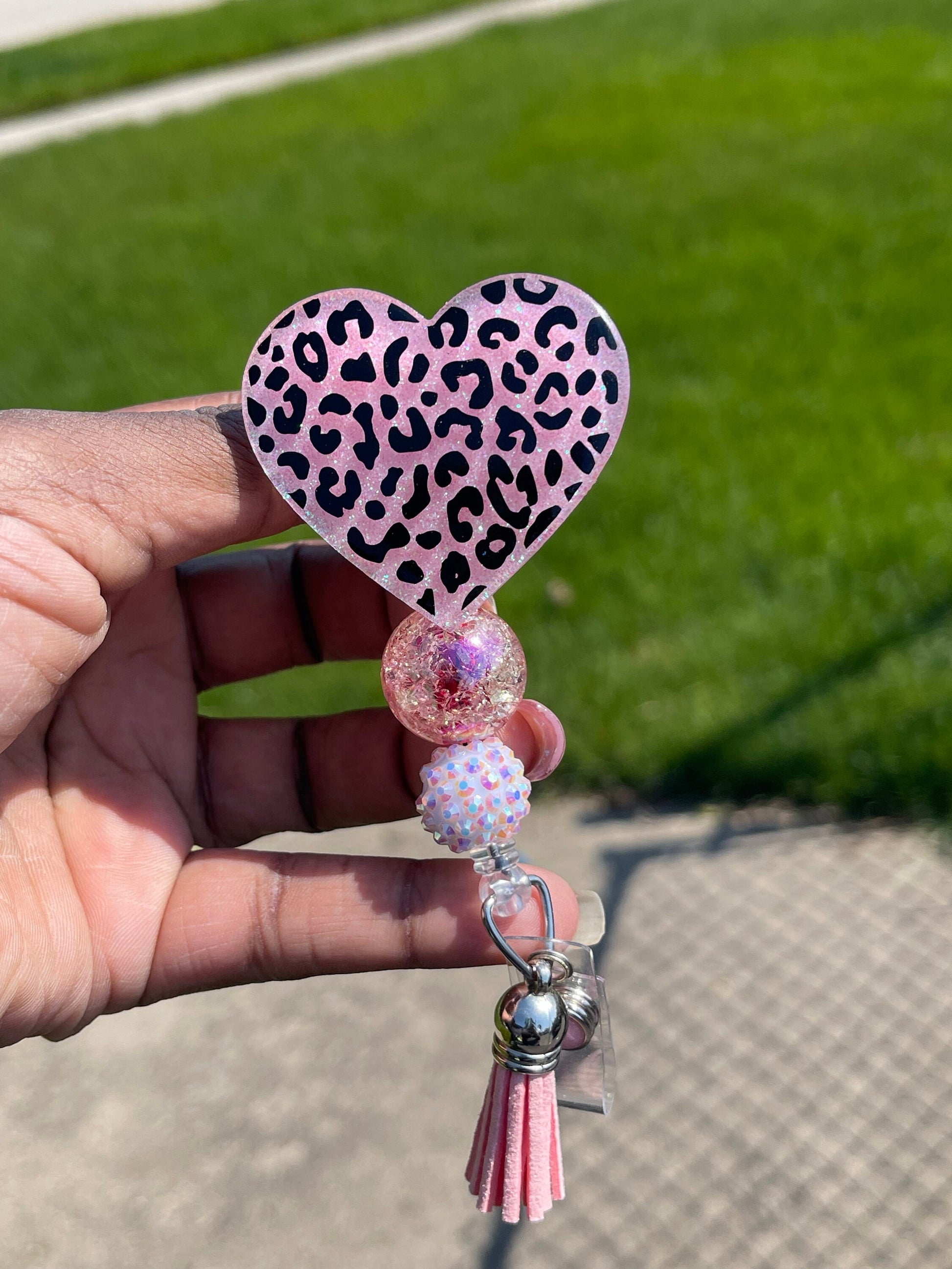 Leopard heart badge reel