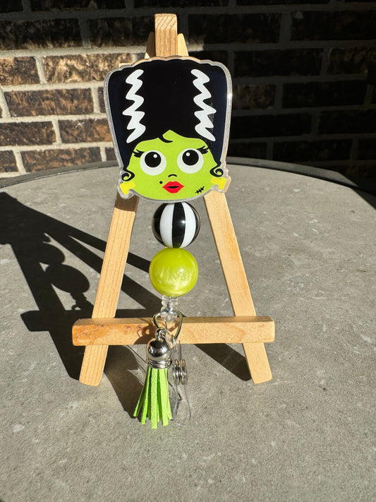 Bride of Frankenstein Retractable Badge Reel, Halloween ID Holder, Nurse Badge Holder