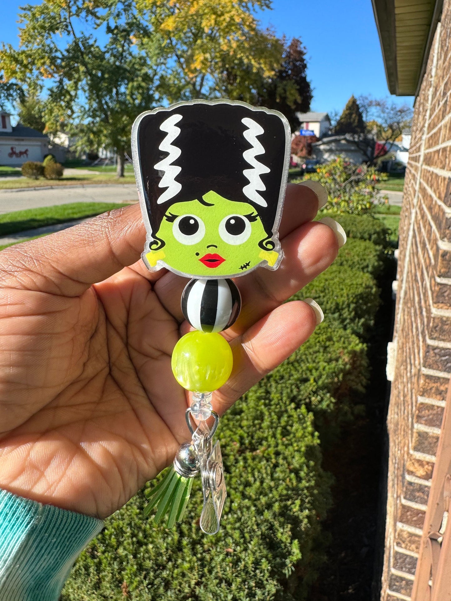 Bride of Frankenstein Retractable Badge Reel, Halloween ID Holder, Nurse Badge Holder