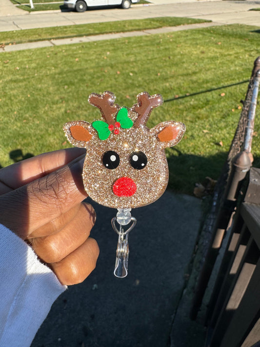 Reindeer Retractable Badge Reel, Stocking Stuffers, Nurse Key Card Holder, Winter Holiday’s Id Holder, Nurse Badge Reel