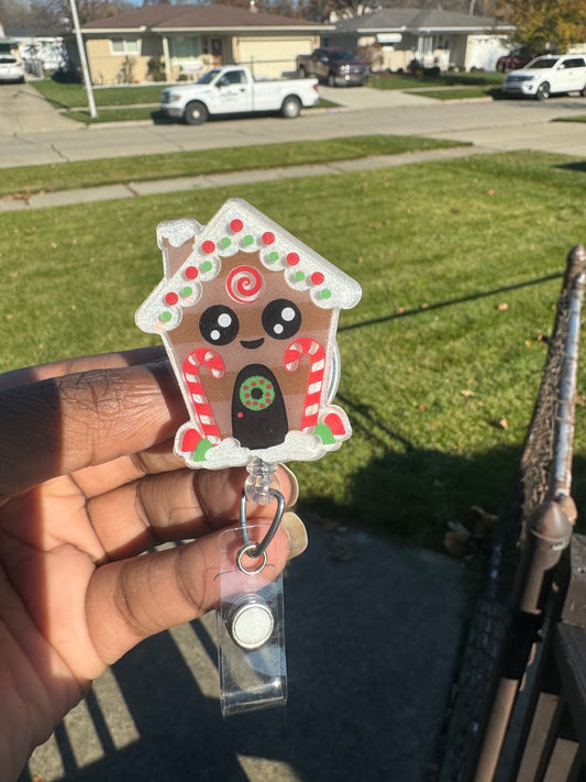 GingerBread House Retractable Badge Reel, Christmas ID Holder, Nurse Key Card Holder, Winter Holiday