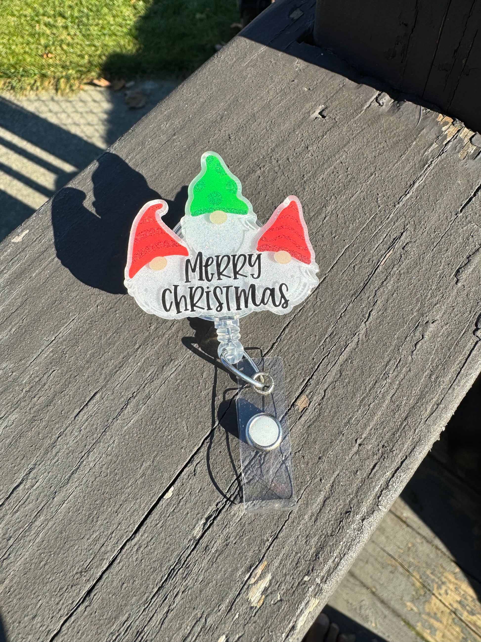 Gnome Christmas Retractable Badge Reel, Nurse ID Holder, winter gift, Winter Gift, Stocking Stuffer, Christmas Badge Reel
