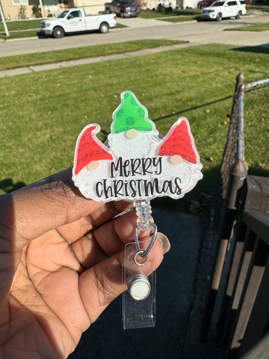 Gnome Christmas Retractable Badge Reel, Nurse ID Holder, winter gift, Winter Gift, Stocking Stuffer, Christmas Badge Reel