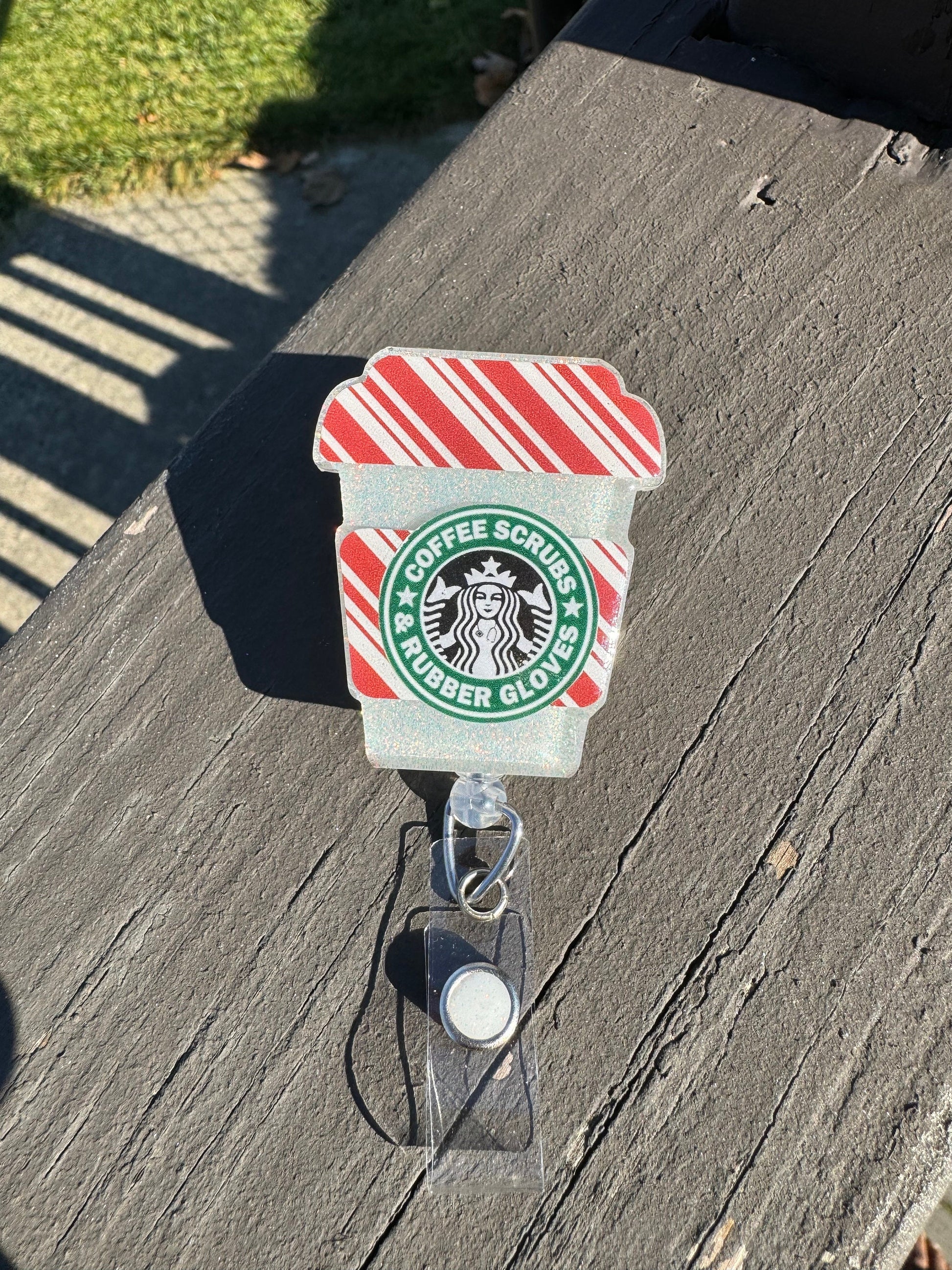 Christmas Coffee Cup Retractable Badge Reel, Nurse ID Holder, Christmas Badge Reel,