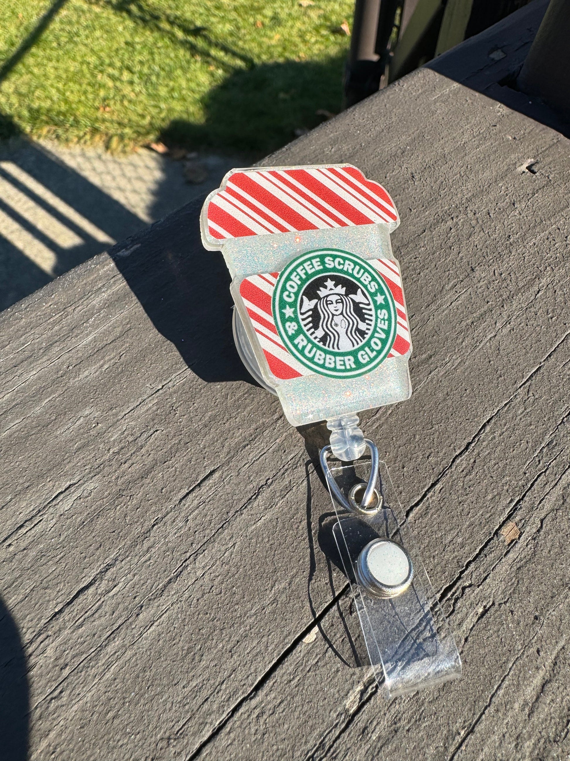 Christmas Coffee Cup Retractable Badge Reel, Nurse ID Holder, Christmas Badge Reel,