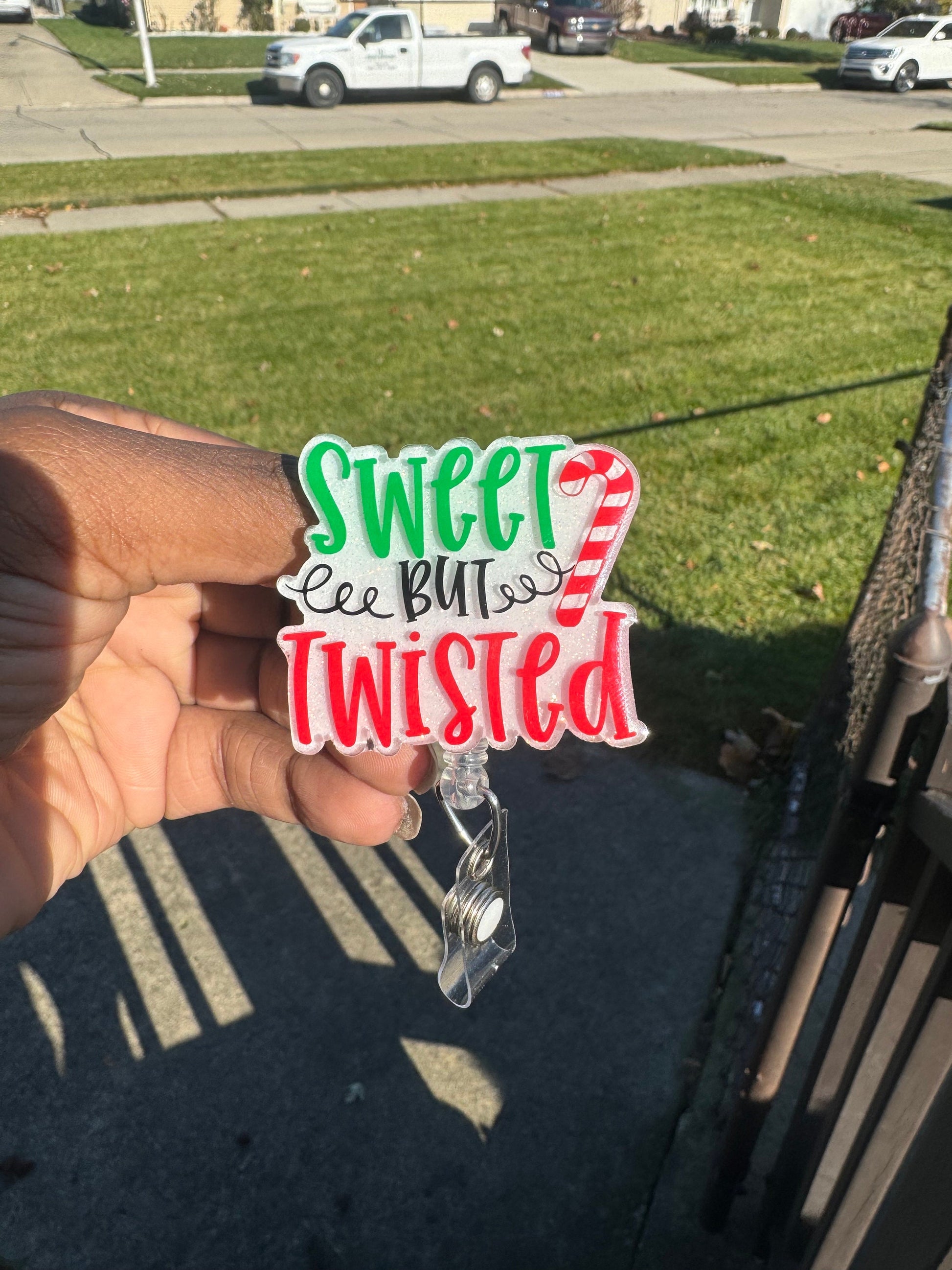 Sweet but Twisted Retractable Badge Reel| Holiday ID Badge Holder| Winter Holiday Gifts| Nurse ID Name Badge