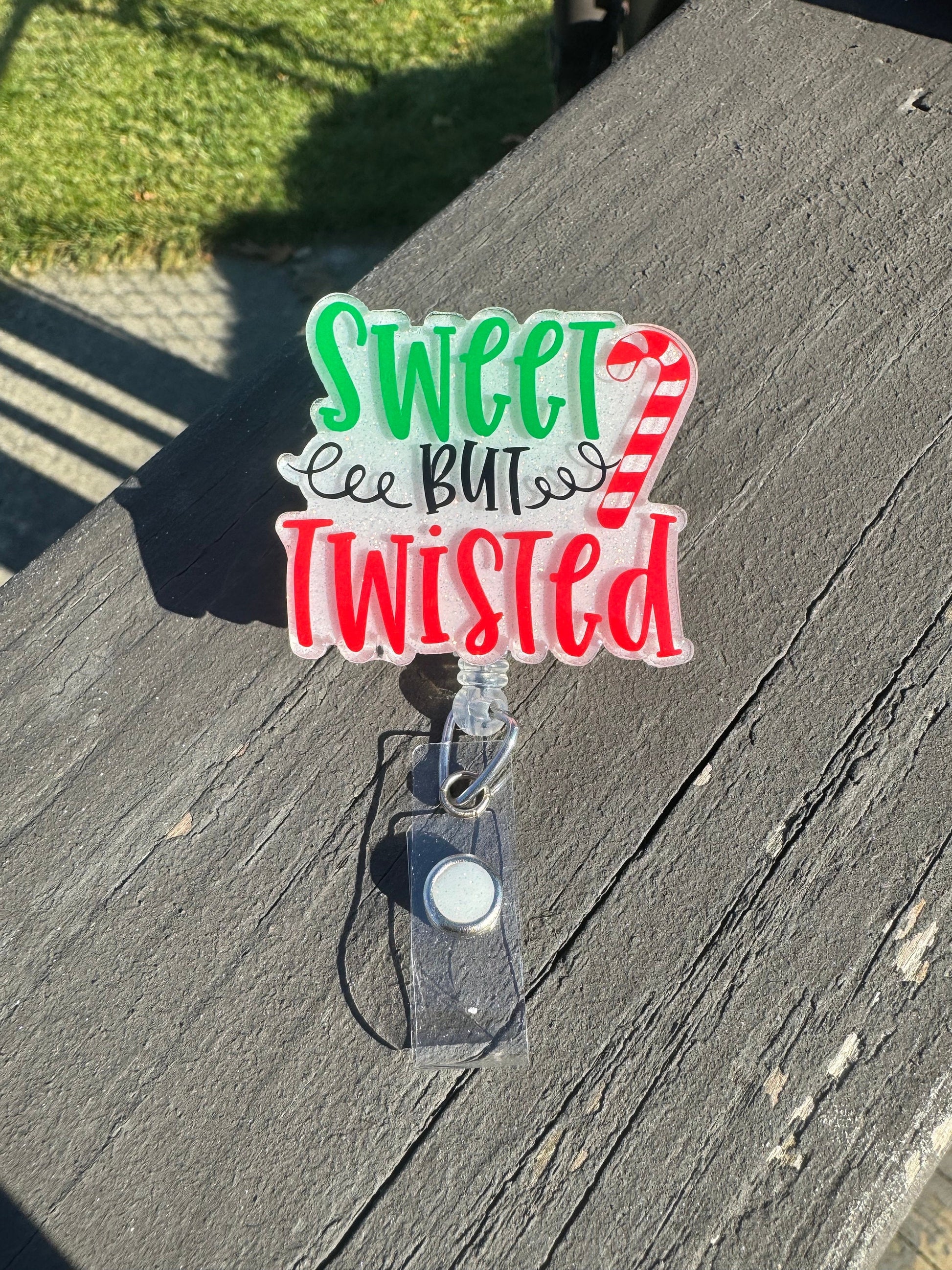 Sweet but Twisted Retractable Badge Reel| Holiday ID Badge Holder| Winter Holiday Gifts| Nurse ID Name Badge