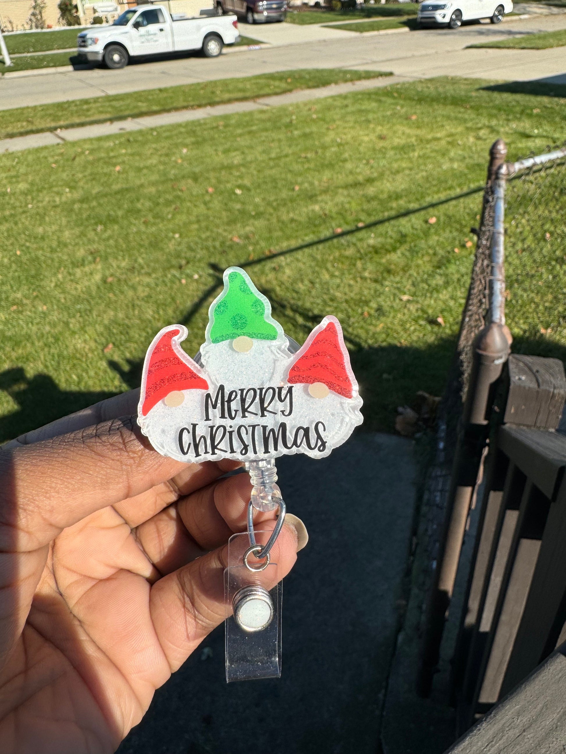 Gnome Christmas Retractable Badge Reel, Nurse ID Holder, winter gift, Winter Gift, Stocking Stuffer, Christmas Badge Reel