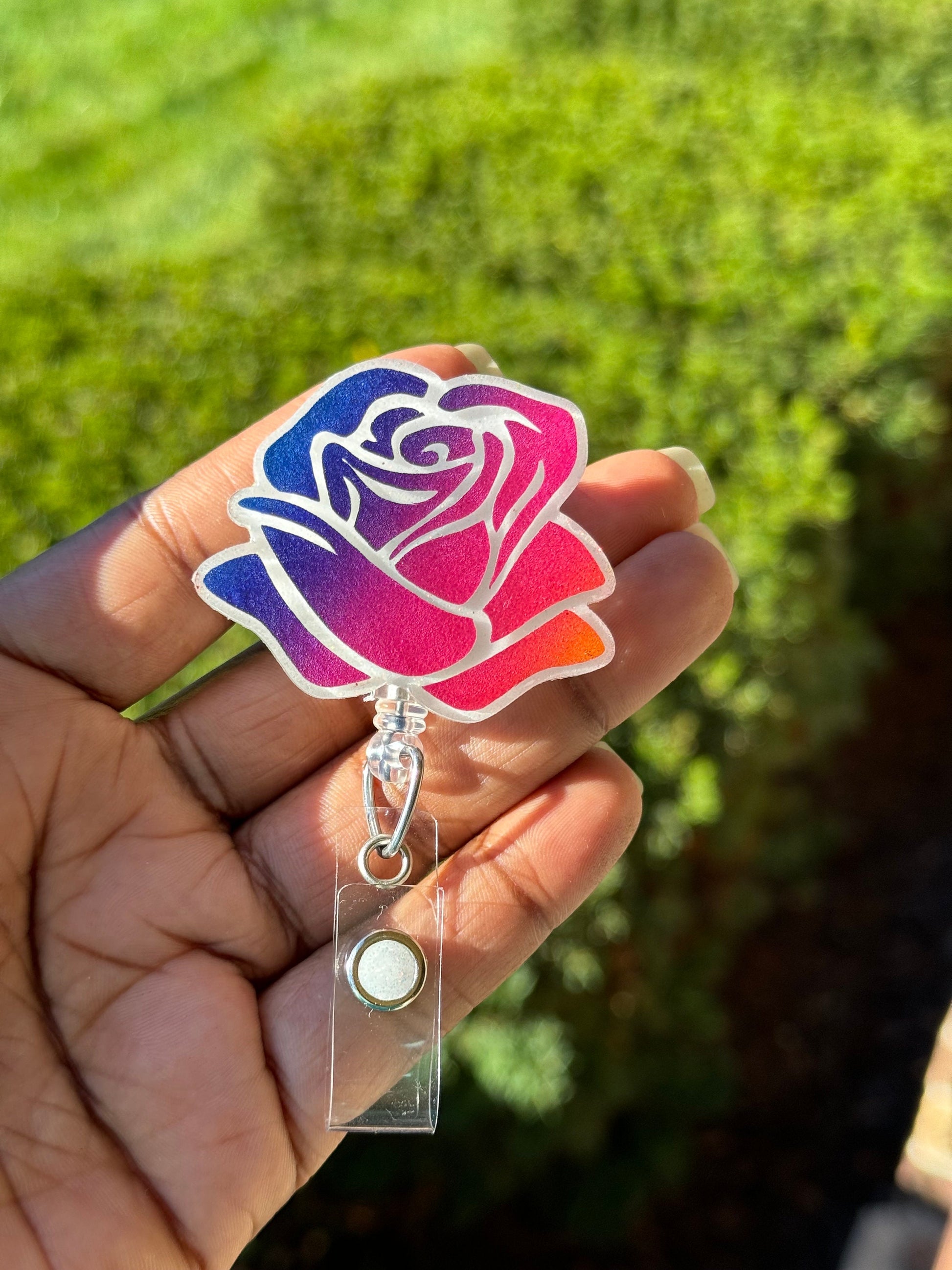Rose Retractable Badge Reel, Nurse ID Holder, Spring time, Summer time, RN Key Card, Medical ID Tag,